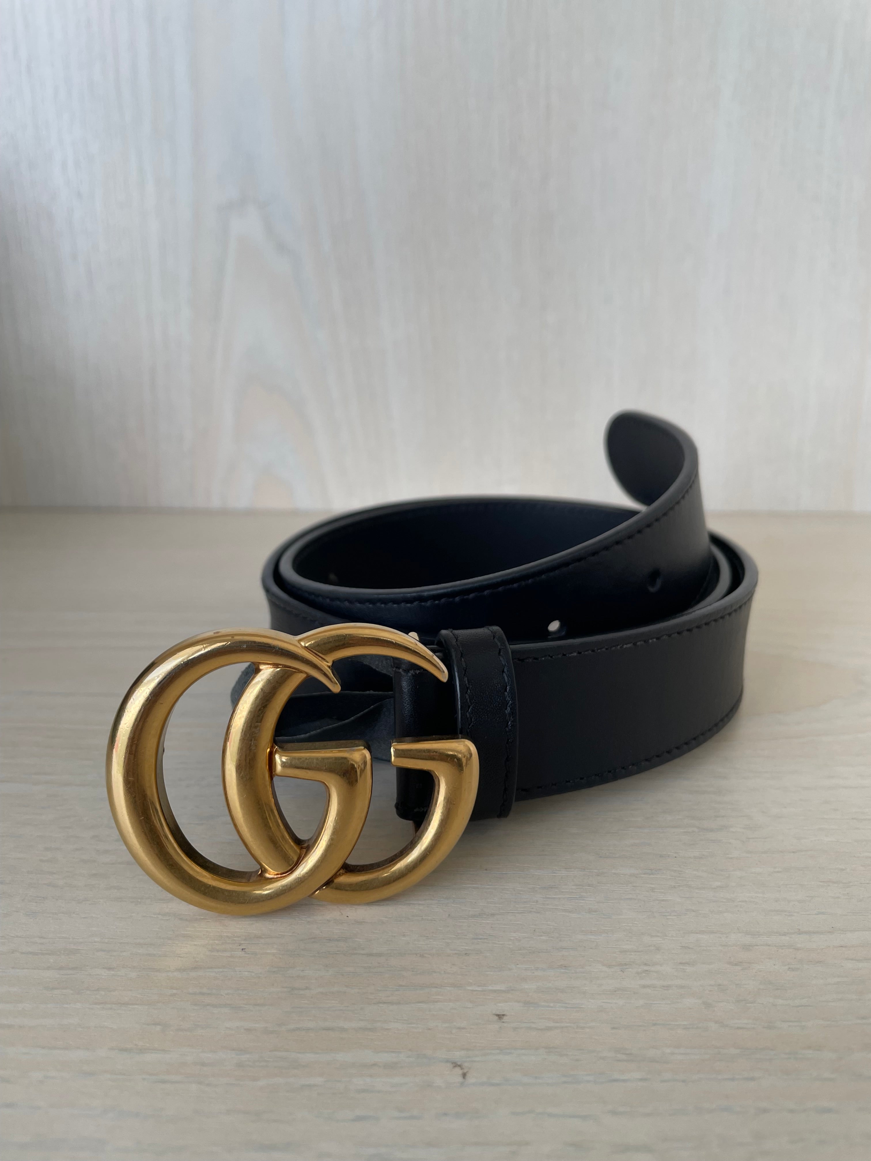 Gucci GG Marmont Belt Black/Gold, Size 75, Very Good Condition