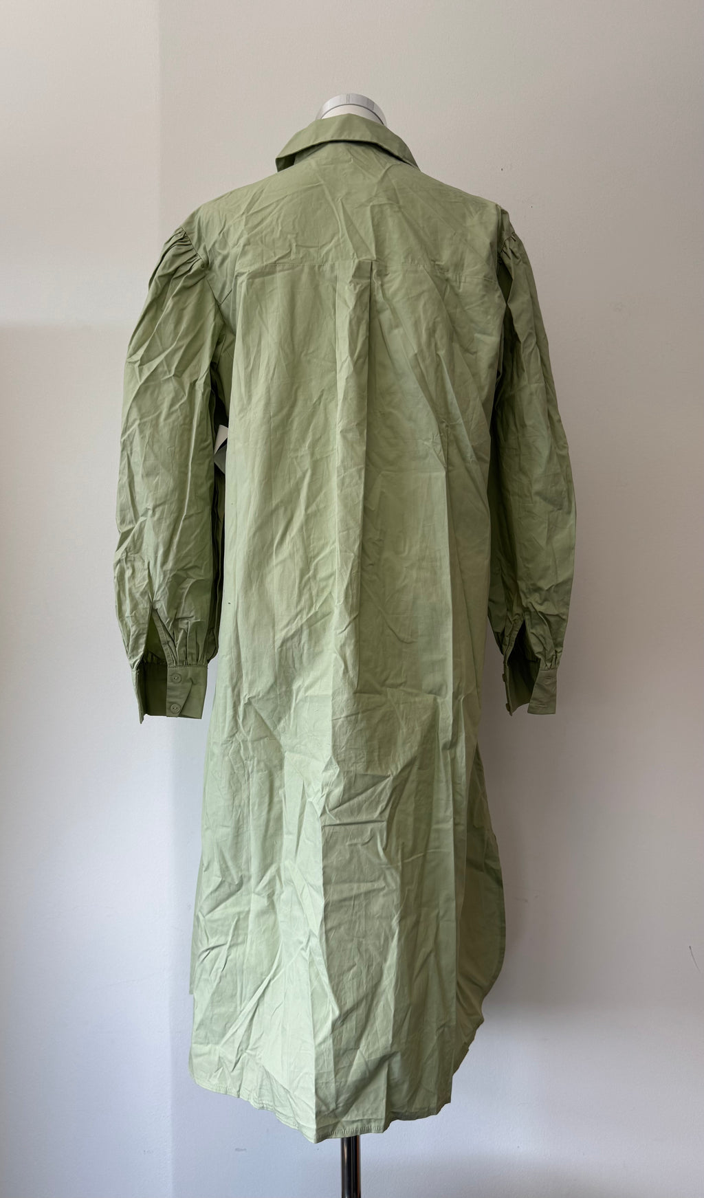 NA-KD Puff Sleeve Hemdblusenkleid – Hellgrün, Größe 36, Baumwolle, Neu