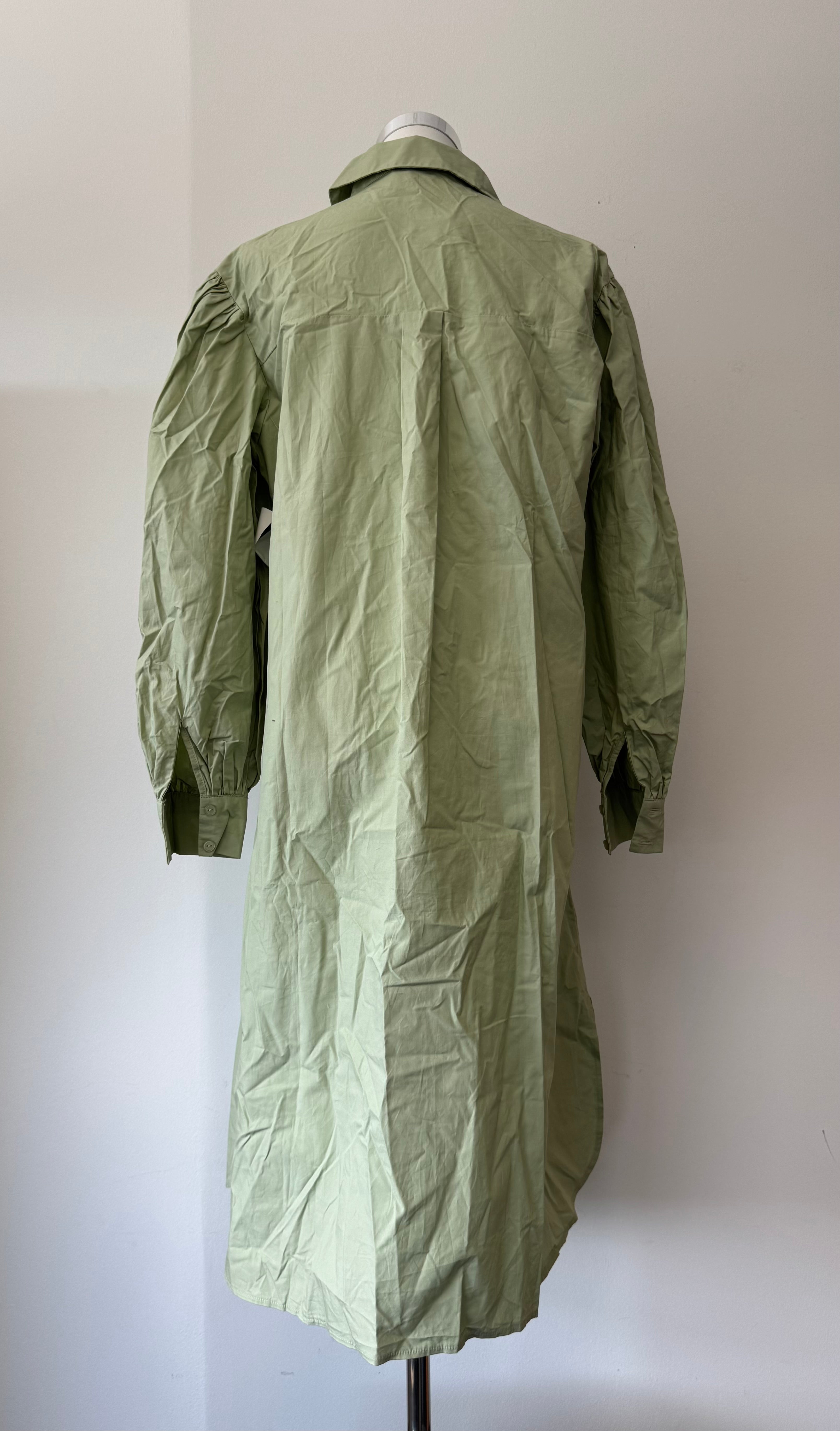 NA-KD Puff Sleeve Hemdblusenkleid – Hellgrün, Größe 36, Baumwolle, Neu