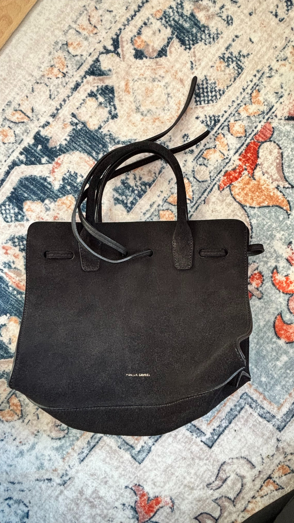 Mansur Gavriel Sun Tote Medium – Black Suede, Very Good Condition, 22x27 cm