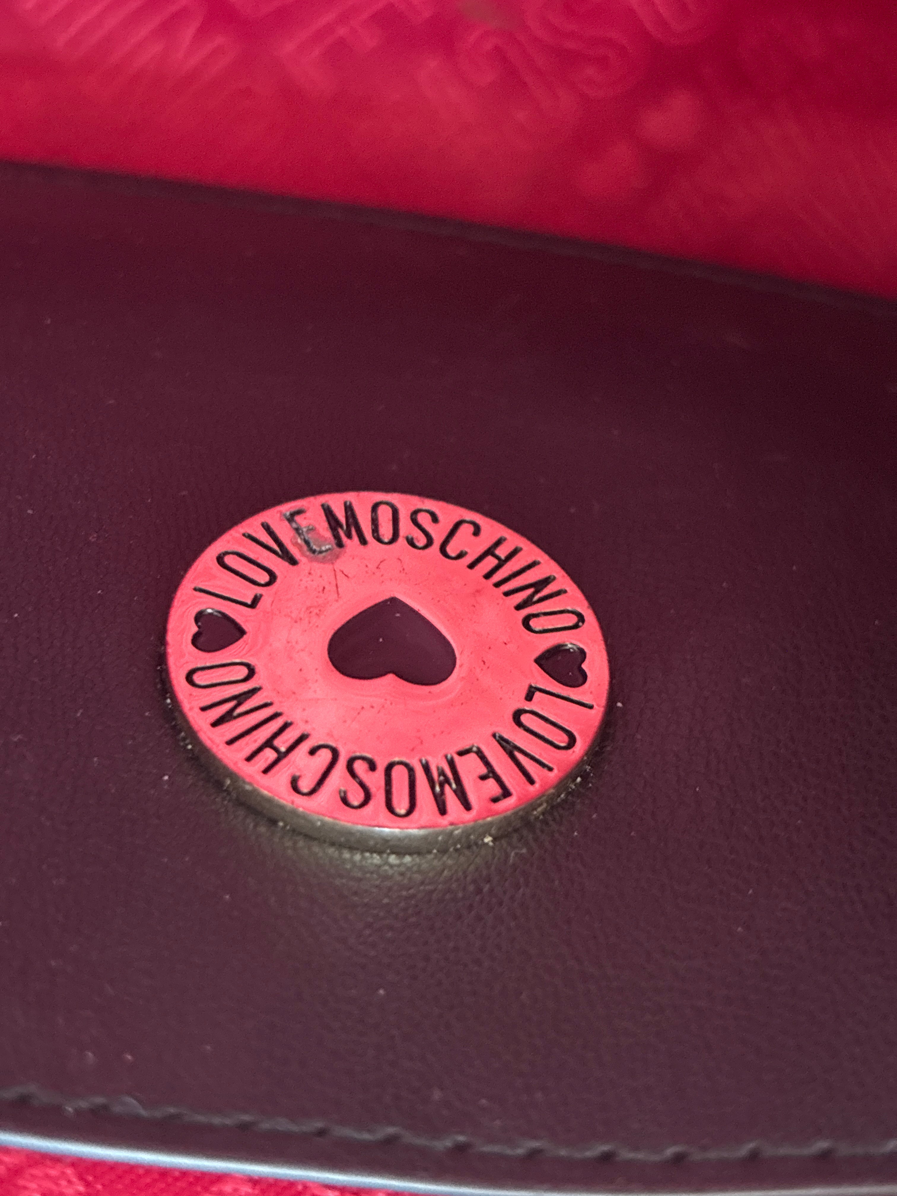 Love Moschino Umhängetasche – Synthetikleder, Schwarz, Goldkette, Medium, gebraucht