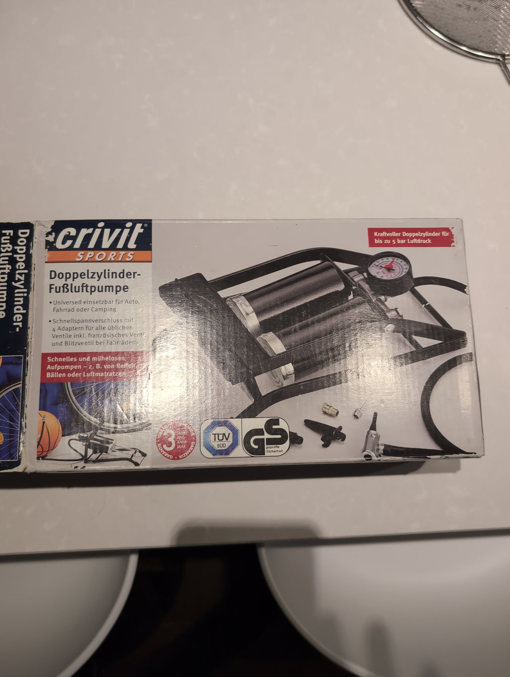 Crivit Doppelzylinder Fußpumpe, Manometer & Adapter, Schwarz, 28cm, gebraucht