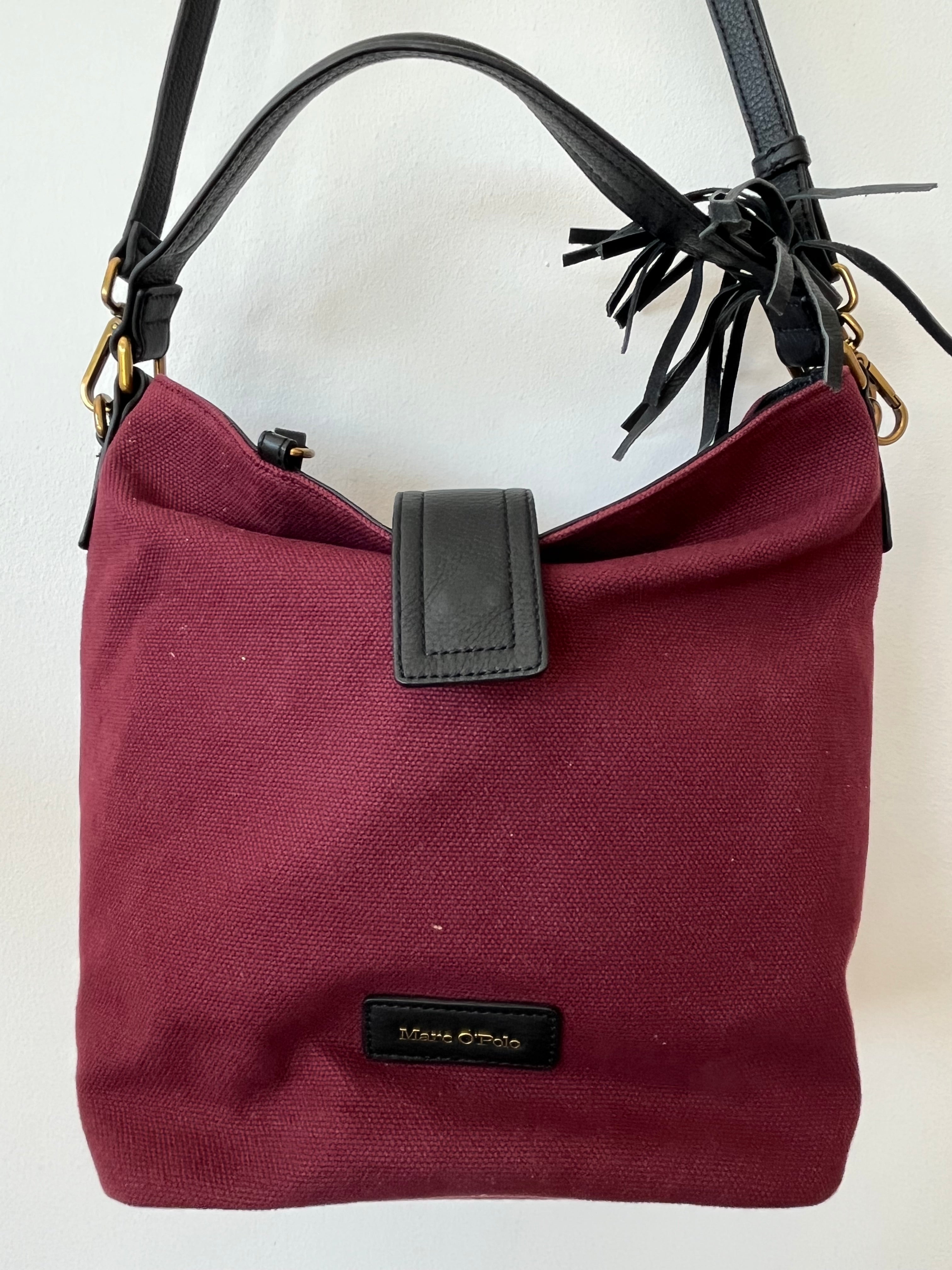 Marc O’Polo Schultertasche Canvas & Leder, bordeaux, Medium, sehr guter Zustand