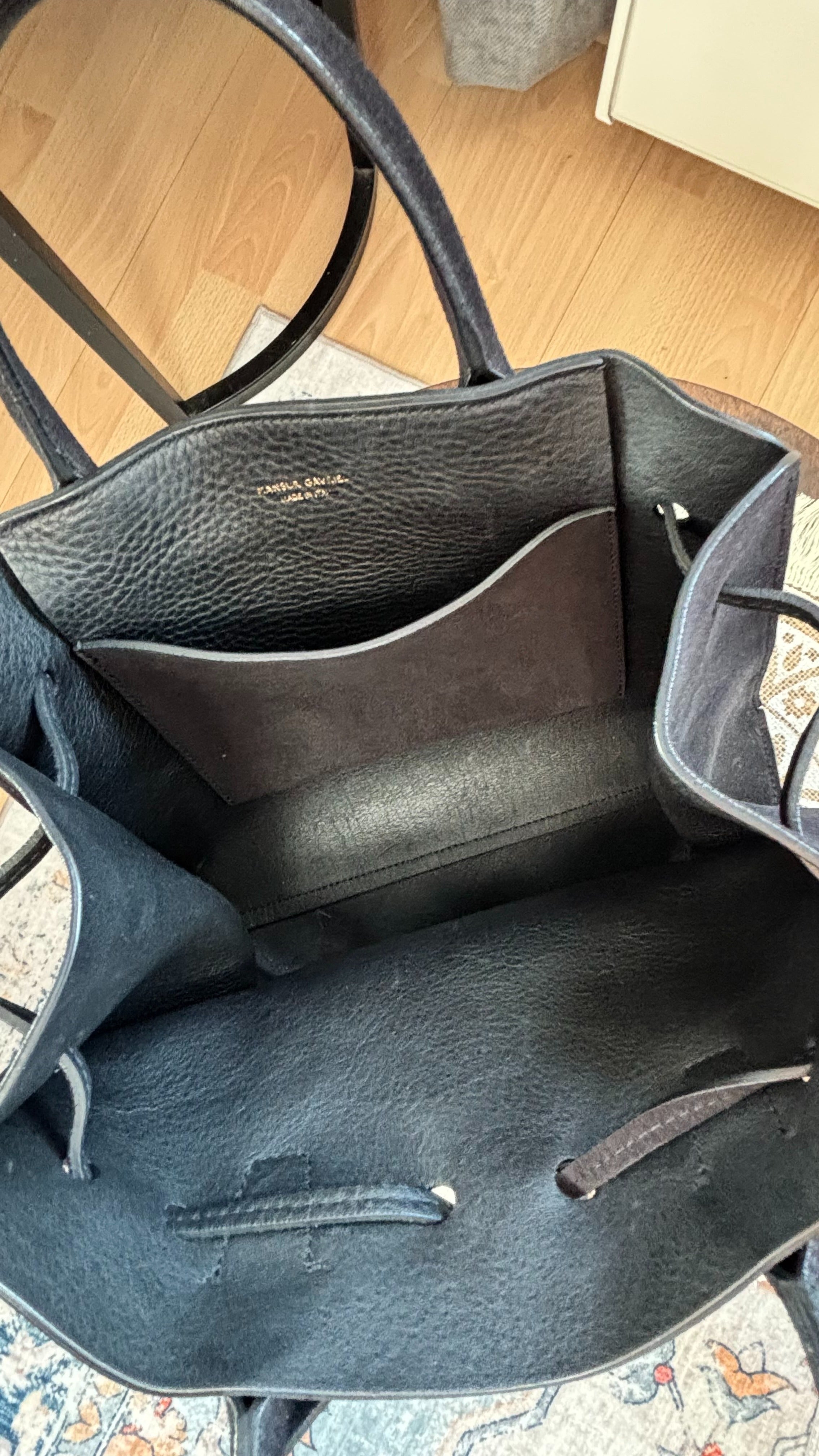 Mansur Gavriel Sun Tote Medium – Black Suede, Very Good Condition, 22x27 cm