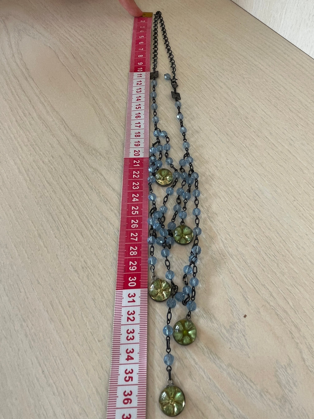 Konplott Vintage Floral Glass-Bead Drop Necklace, Adjustable, Blue/Green, Very Good