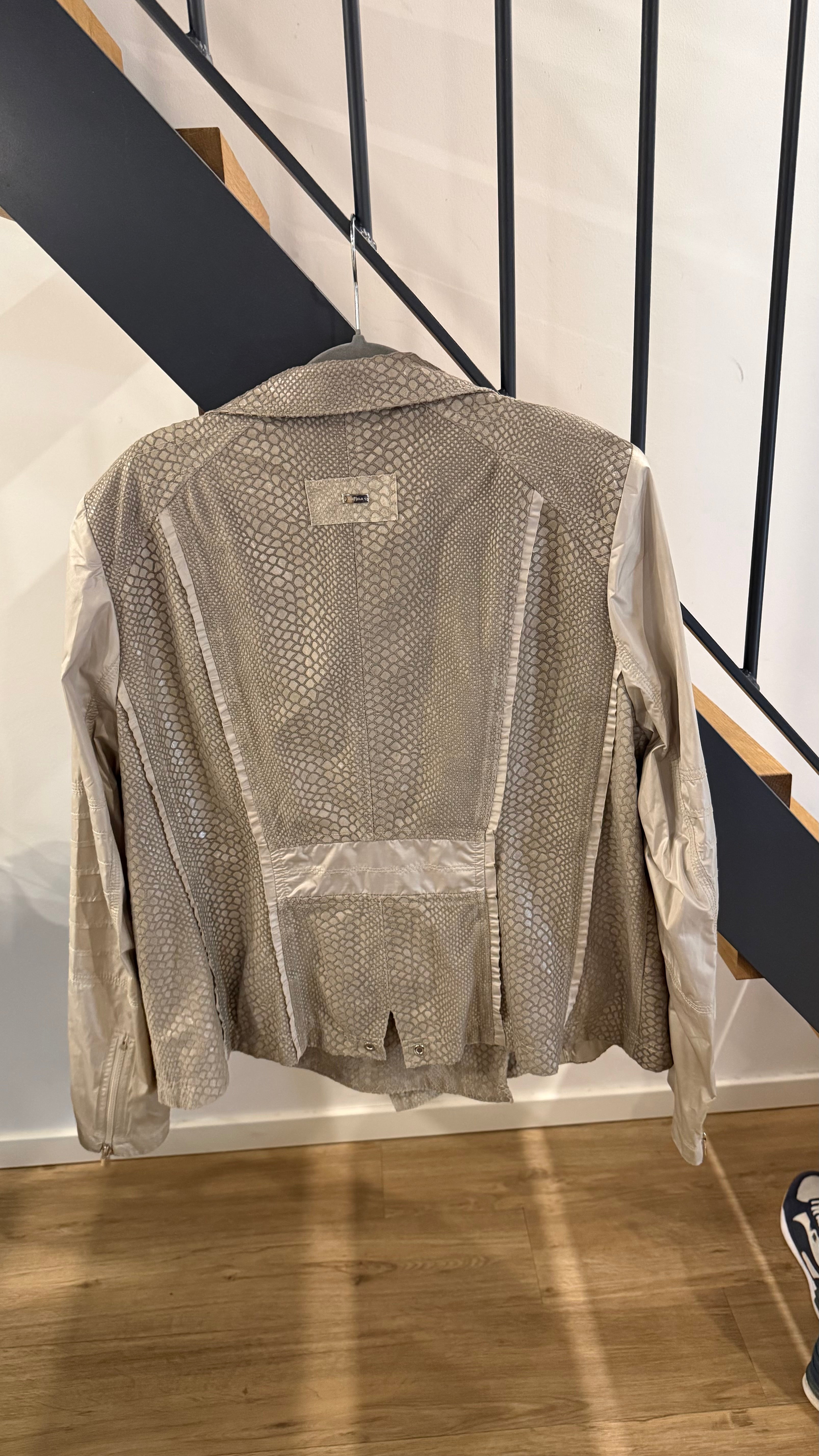 Airfield Snake-Embossed Faux-Leather Biker Jacket Taupe M-L Very Good