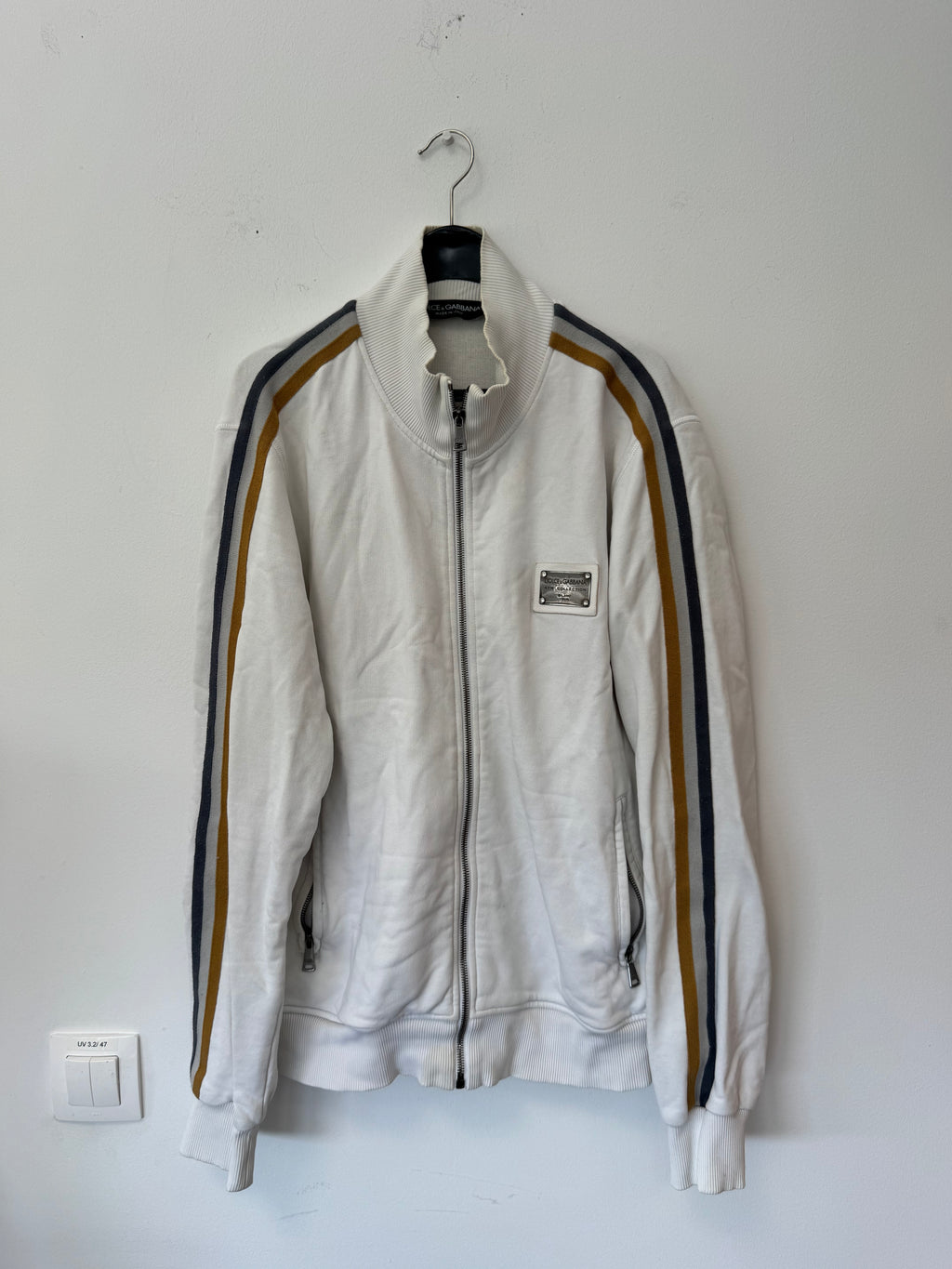 Dolce & Gabbana Track Jacket – Weiß/Braun/Blau, Gr. 50, Zustand: Stark gebraucht