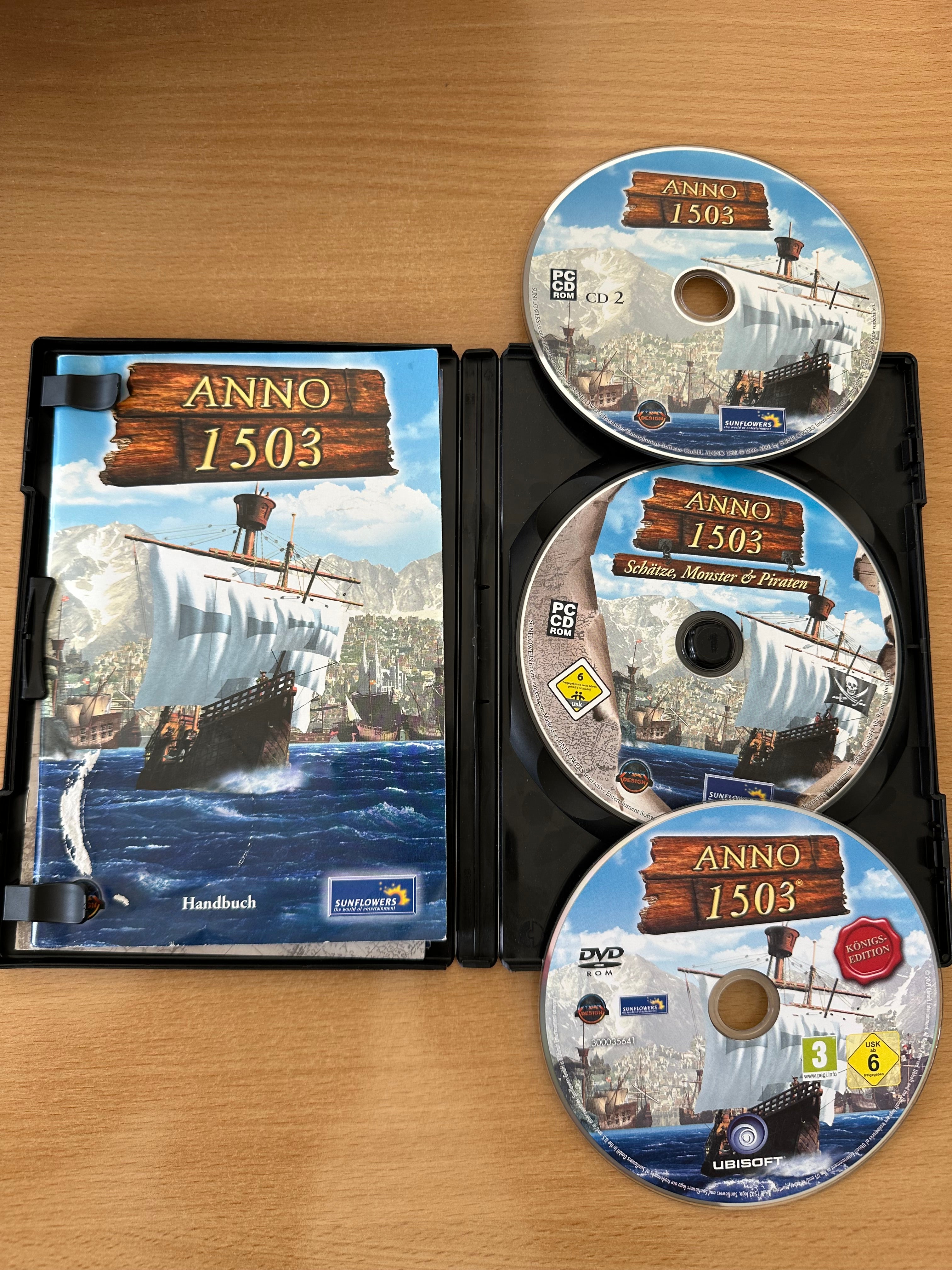 Anno 1503 + Schätze, Monster & Piraten Add-On (3 CDs, PC, Deutsch, gut)