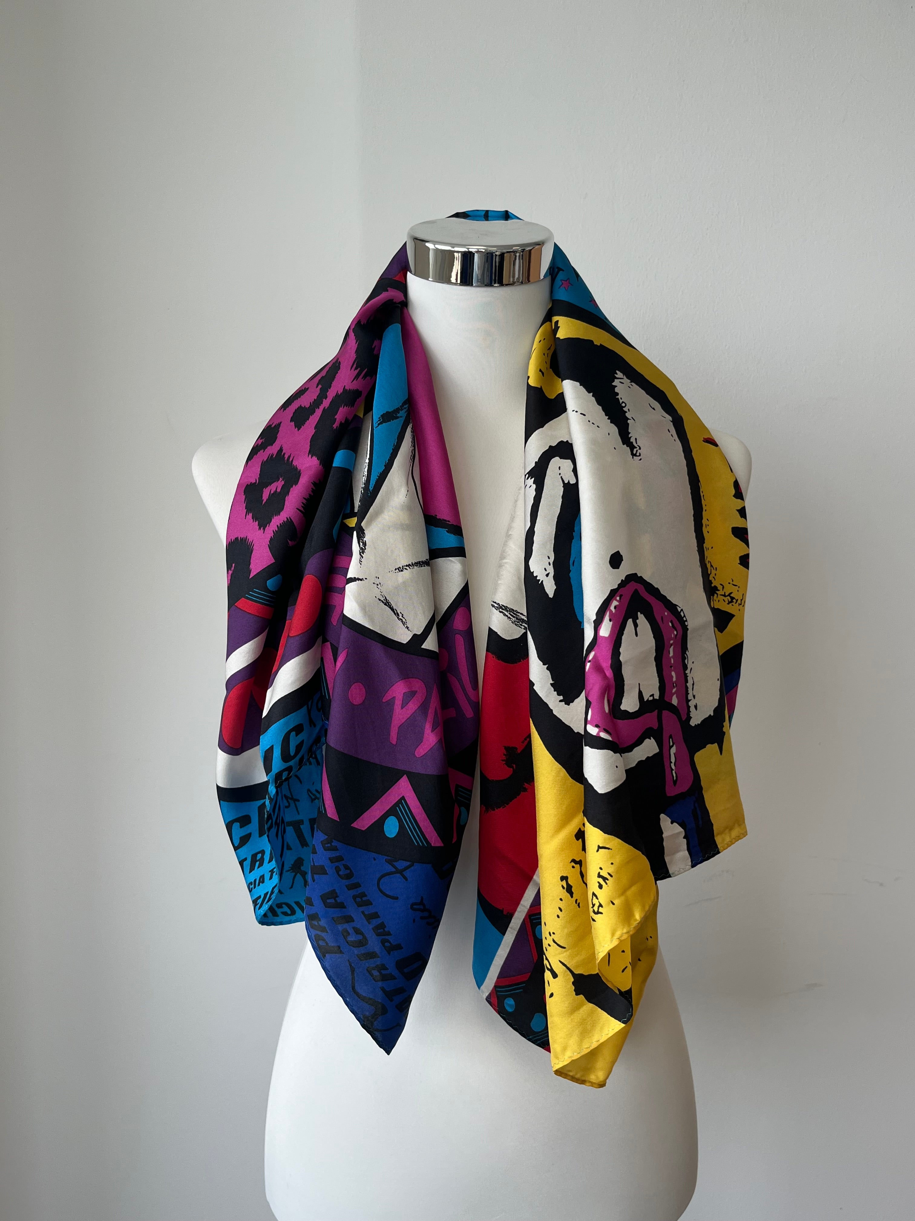 Patricia Field NYC Pop Art Seidenschal ca. 90x90cm Multicolor Sehr Gut