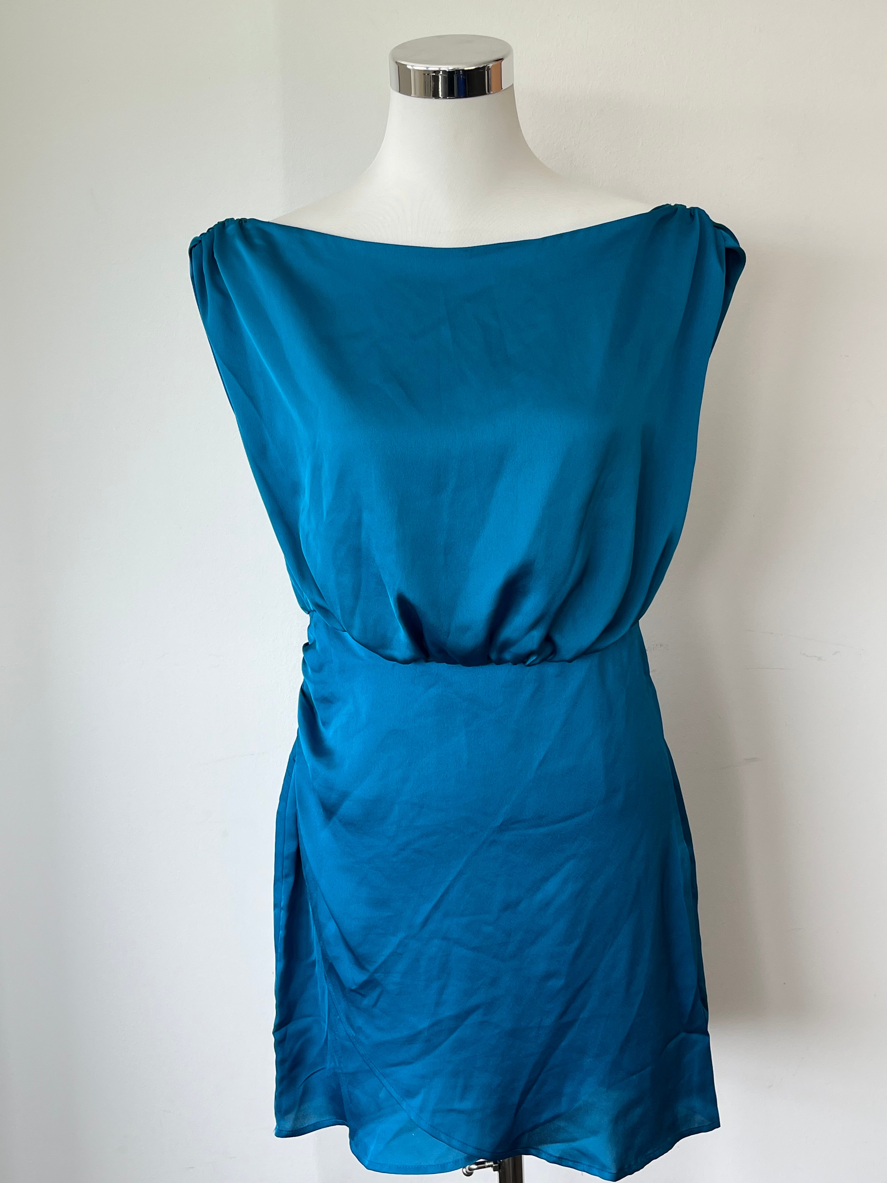GUESS Yonna Drapiertes Kleid | Grecian Blue | Satin | Gr. M | Sehr gut