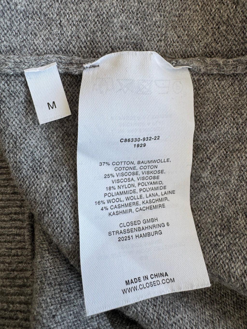 Closed cashmere blend crew-neck sweater grey melange M good condition