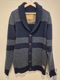 Minimum Mendel Shawl Collar Cardigan | Navy/White | Lambswool Blend | Size L | Good