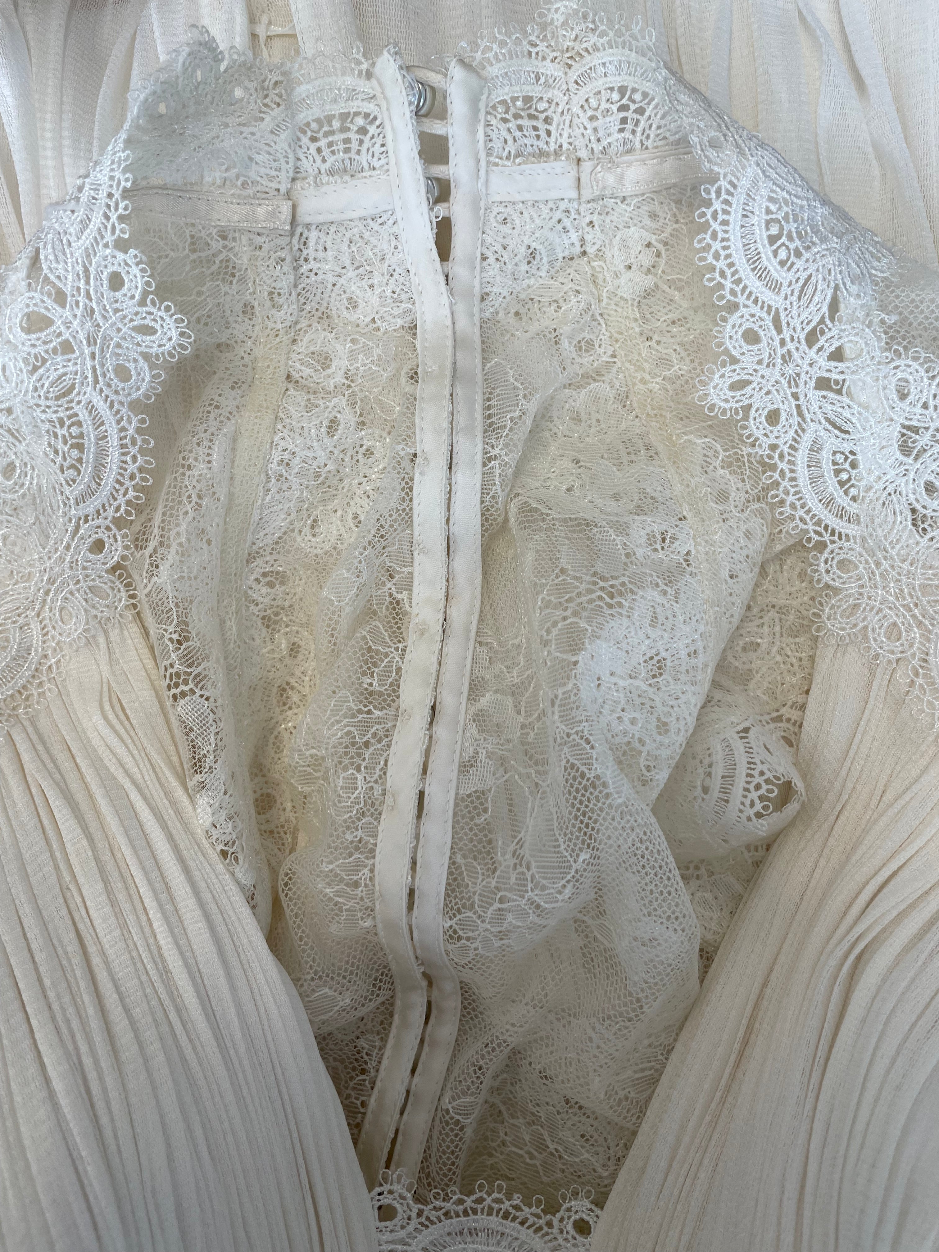 Catherine Deane Fantasia Cream Lace Chiffon Wedding Dress EU36, Very Good