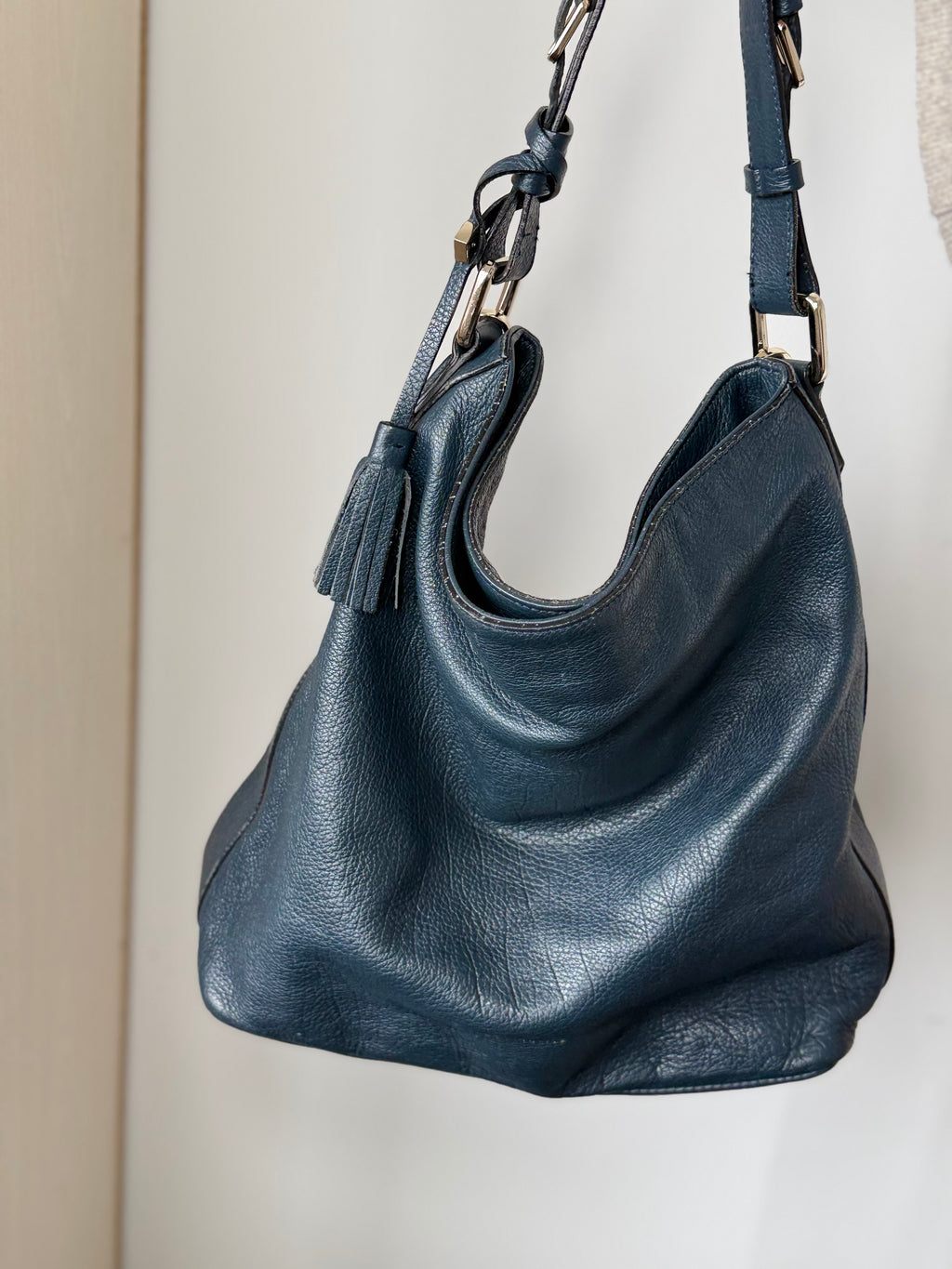 Coccinelle Pebbled Leather Hobo Bag, Medium, Dark Petrol Green
