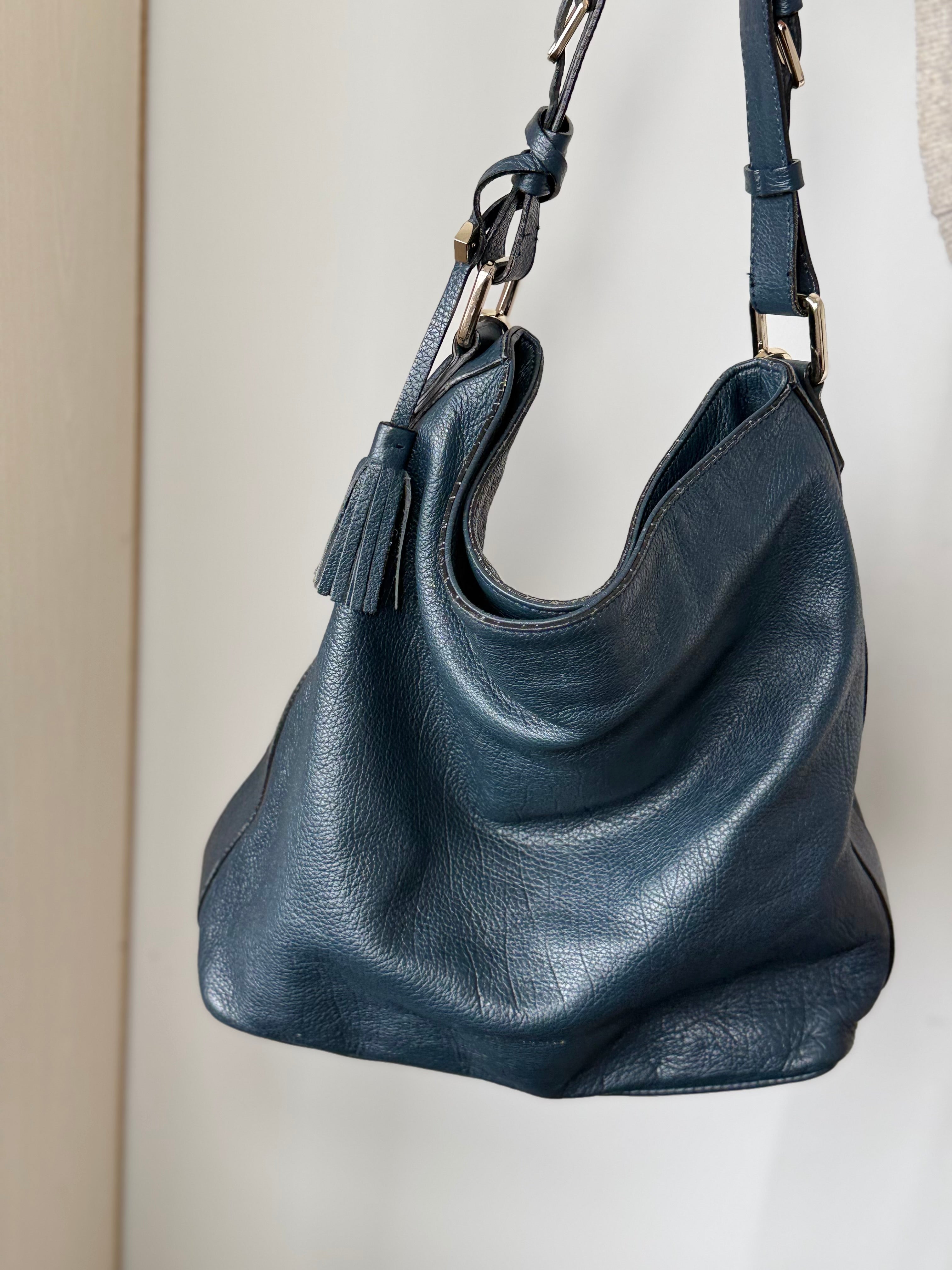 Coccinelle Pebbled Leather Hobo Bag, Medium, Dark Petrol Green