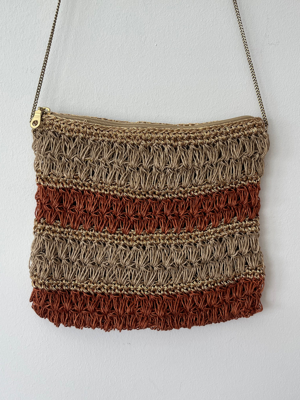 Free People Sweet Emotions Crochet Crossbody Clutch Orange Taupe Medium Very Good