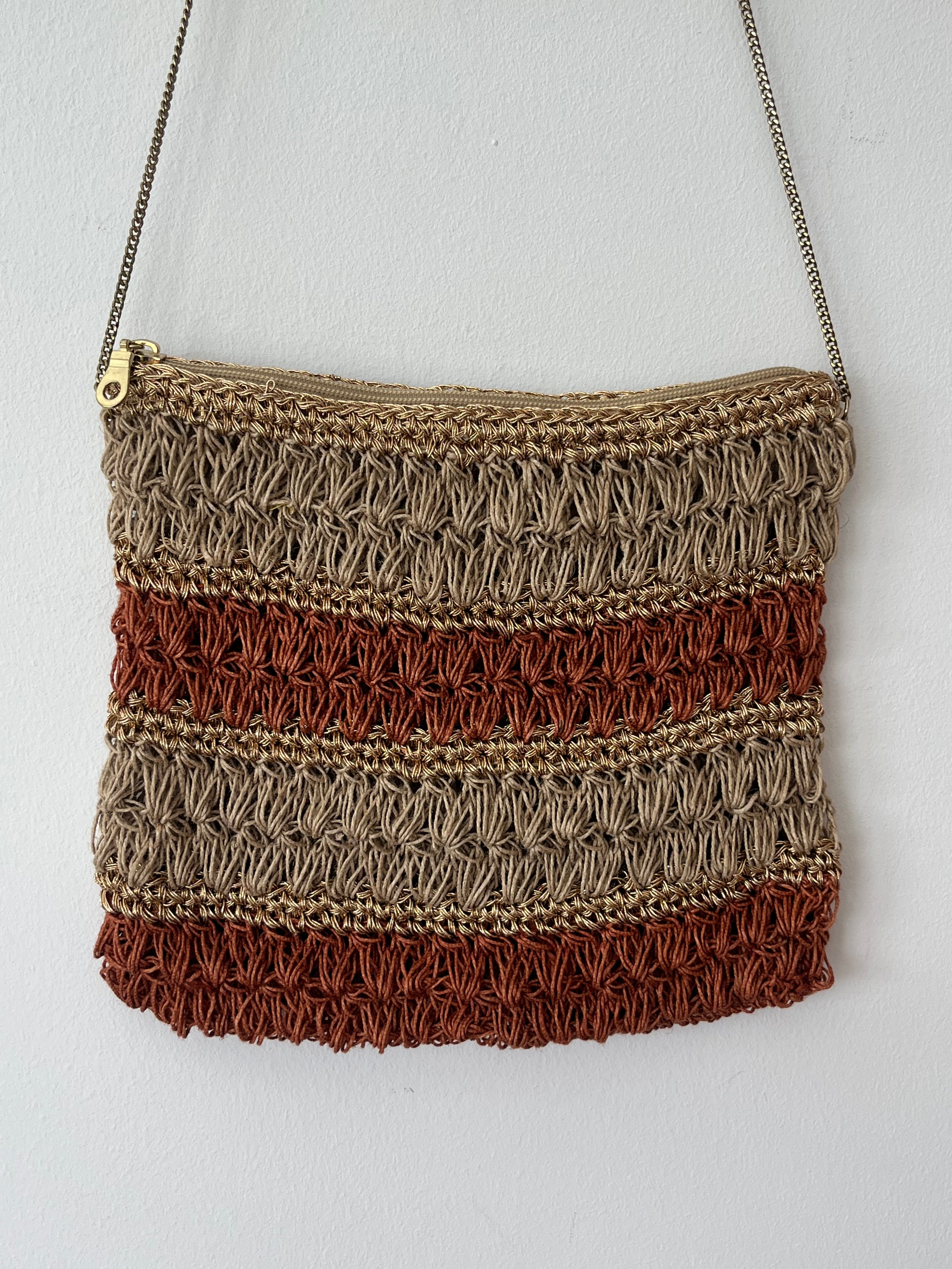 Free People Sweet Emotions Crochet Crossbody Clutch Orange Taupe Medium Very Good