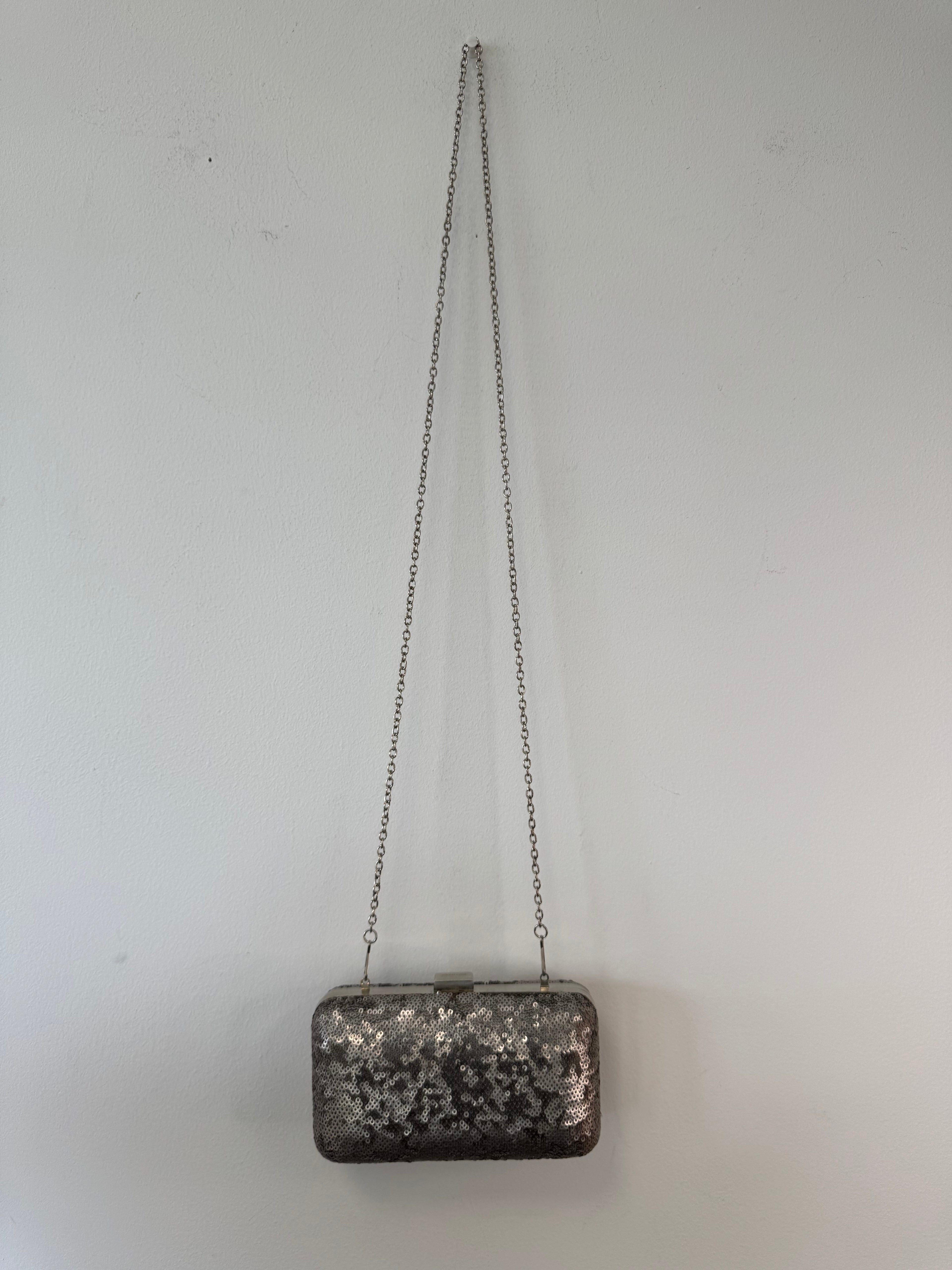 Hallhuber Sequin Box Clutch – Silver, Small, Very Good Condition