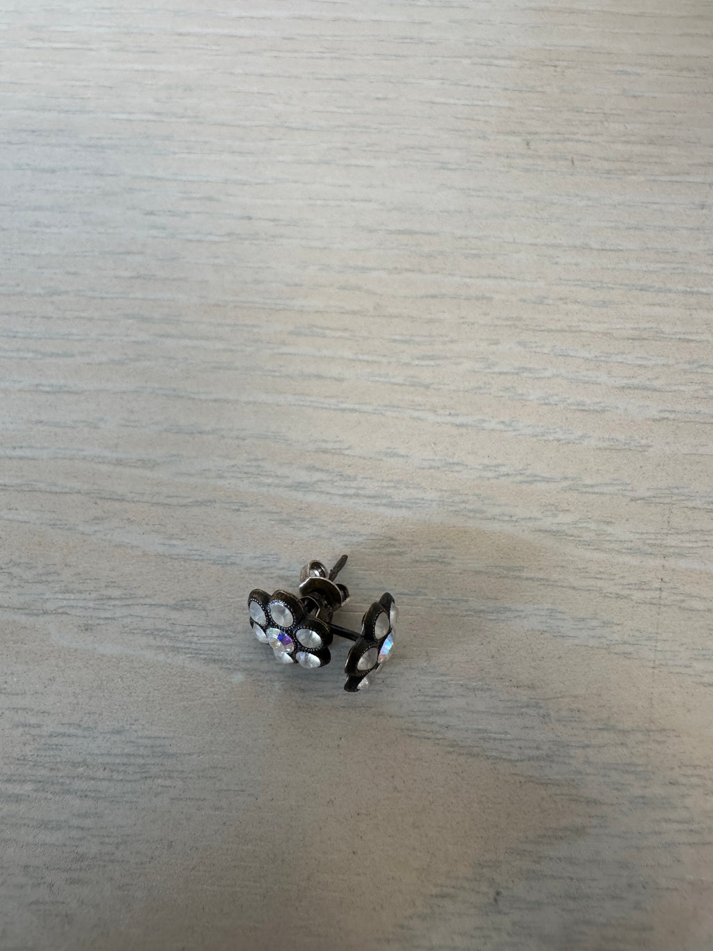 Vintage Ohrstecker Blumen Schwarz Strass – Metall, Glas, Sehr Gut, Klein