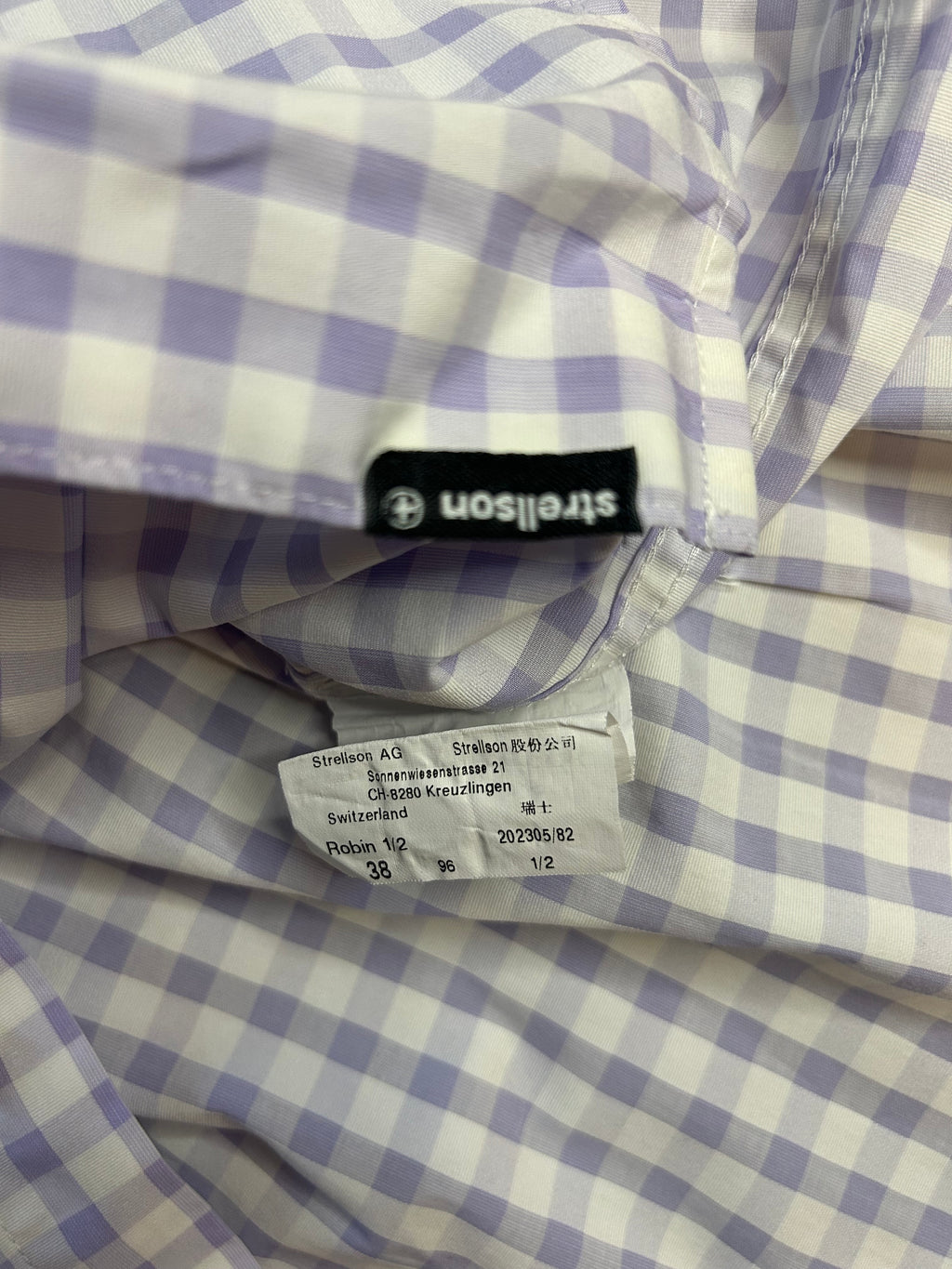 Strellson Shaped Fit Hemd Kurzarm | Flieder Karo | Größe 38/15 | Sehr Gut