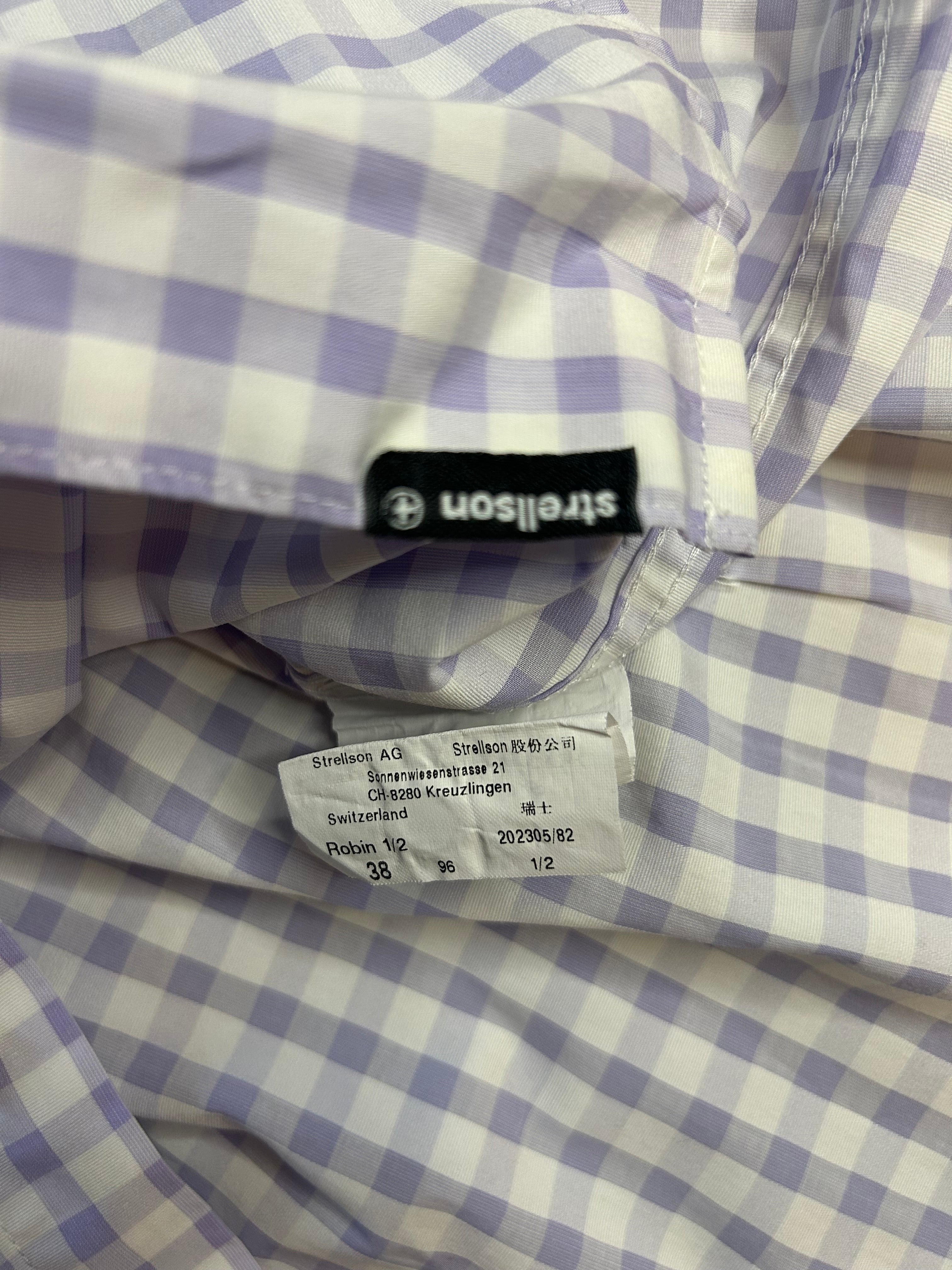 Strellson Shaped Fit Hemd Kurzarm | Flieder Karo | Größe 38/15 | Sehr Gut