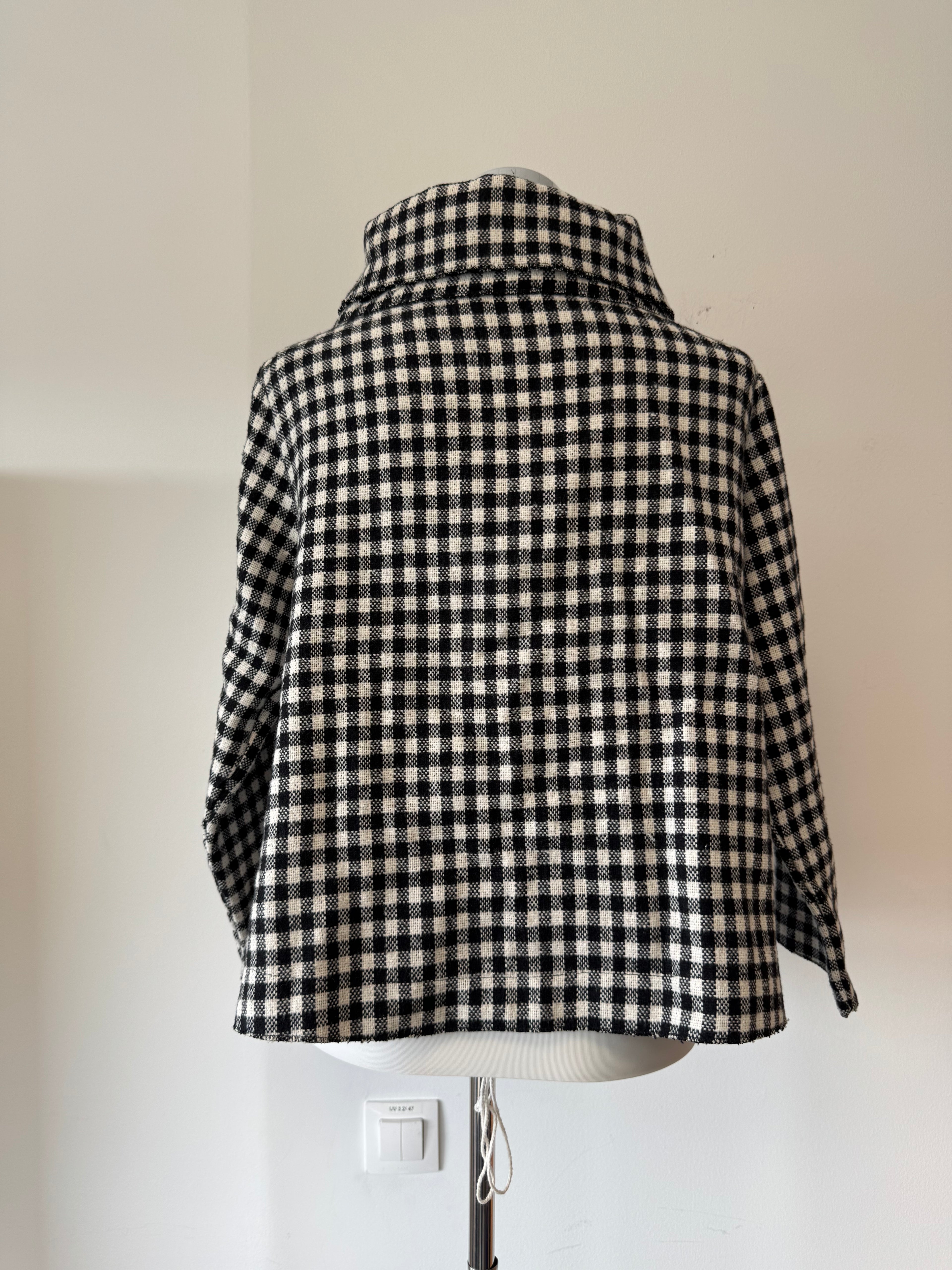 Vintage Italienischer Wollmantel, Schwarz-Weiß Kariert, Größe M, Sehr Gut