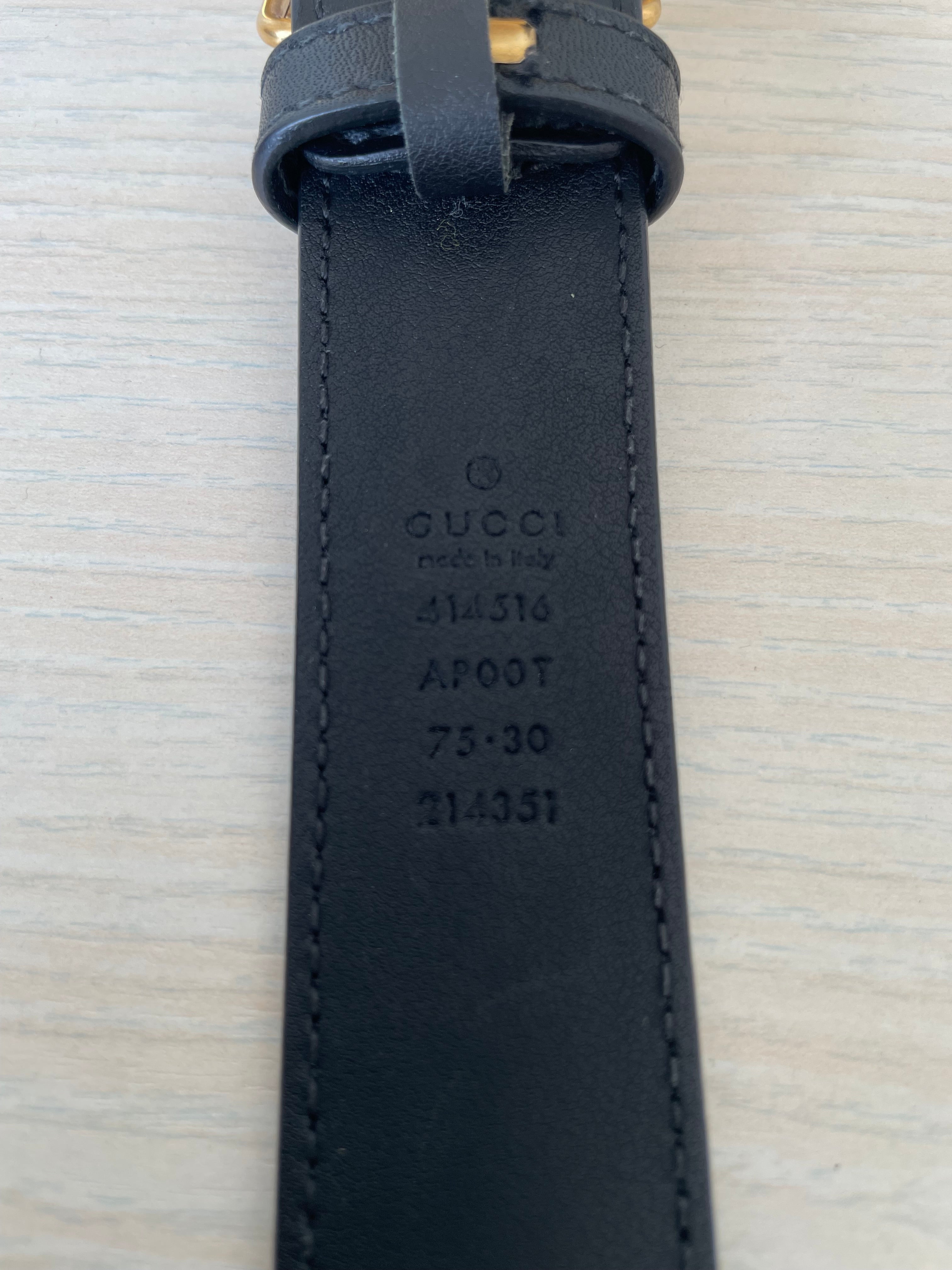Gucci GG Marmont Belt Black/Gold, Size 75, Very Good Condition