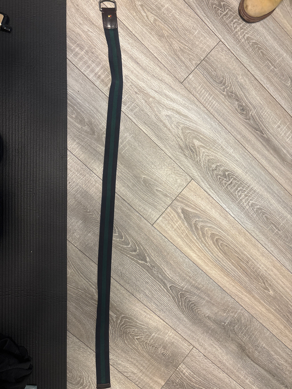 Tommy Hilfiger D-Ring Gürtel 100 cm Schwarz/Grün Leder & Stoff, guter Zustand