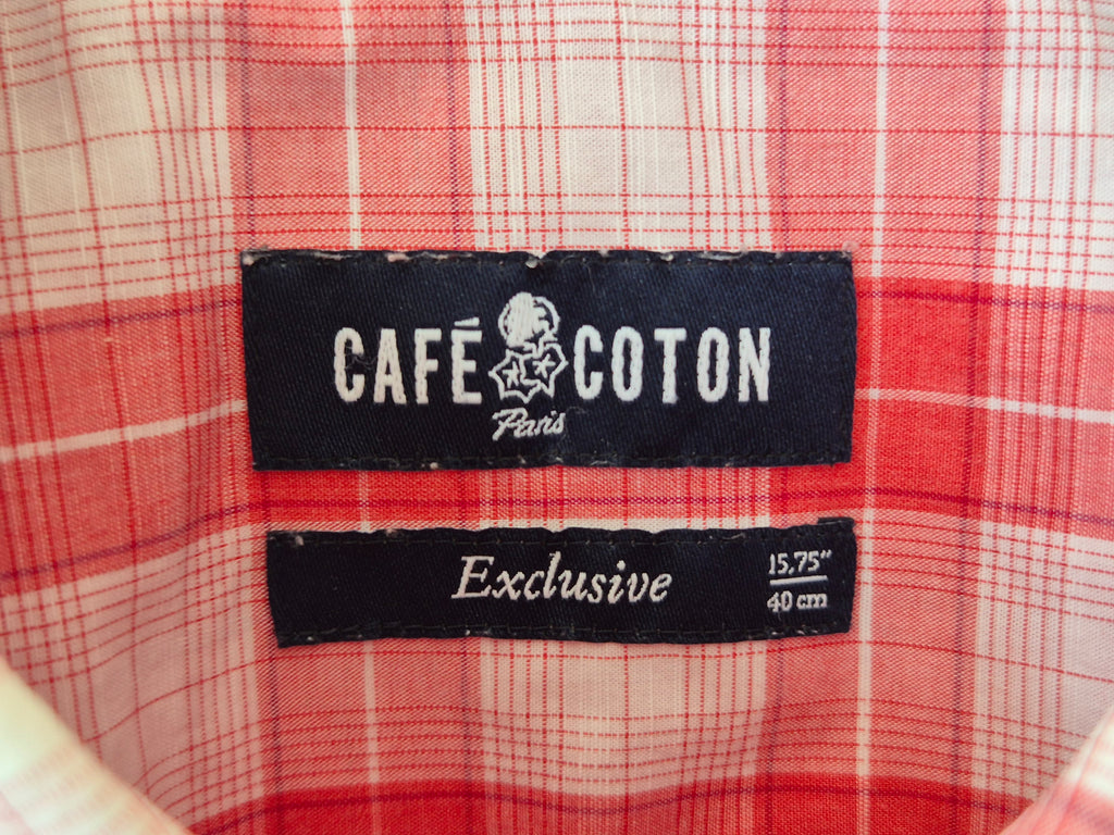 Café Coton Herrenhemd 40 M, rot-weiß kariert, 100% Baumwolle, sehr gut