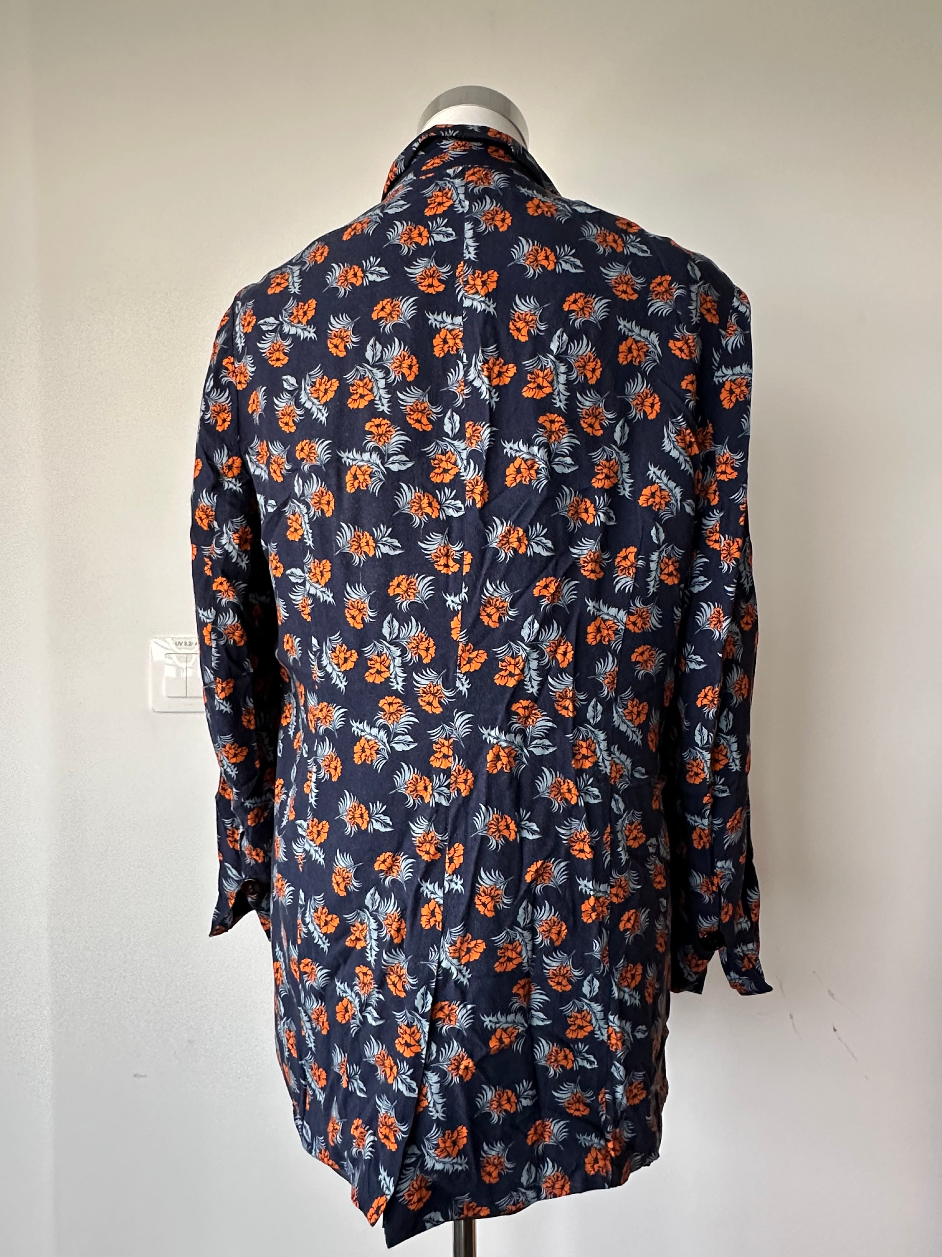 Studio Untold Longline Blazer, Blumen, Navy/Orange/Blau, Gr. 42, Sehr Gut