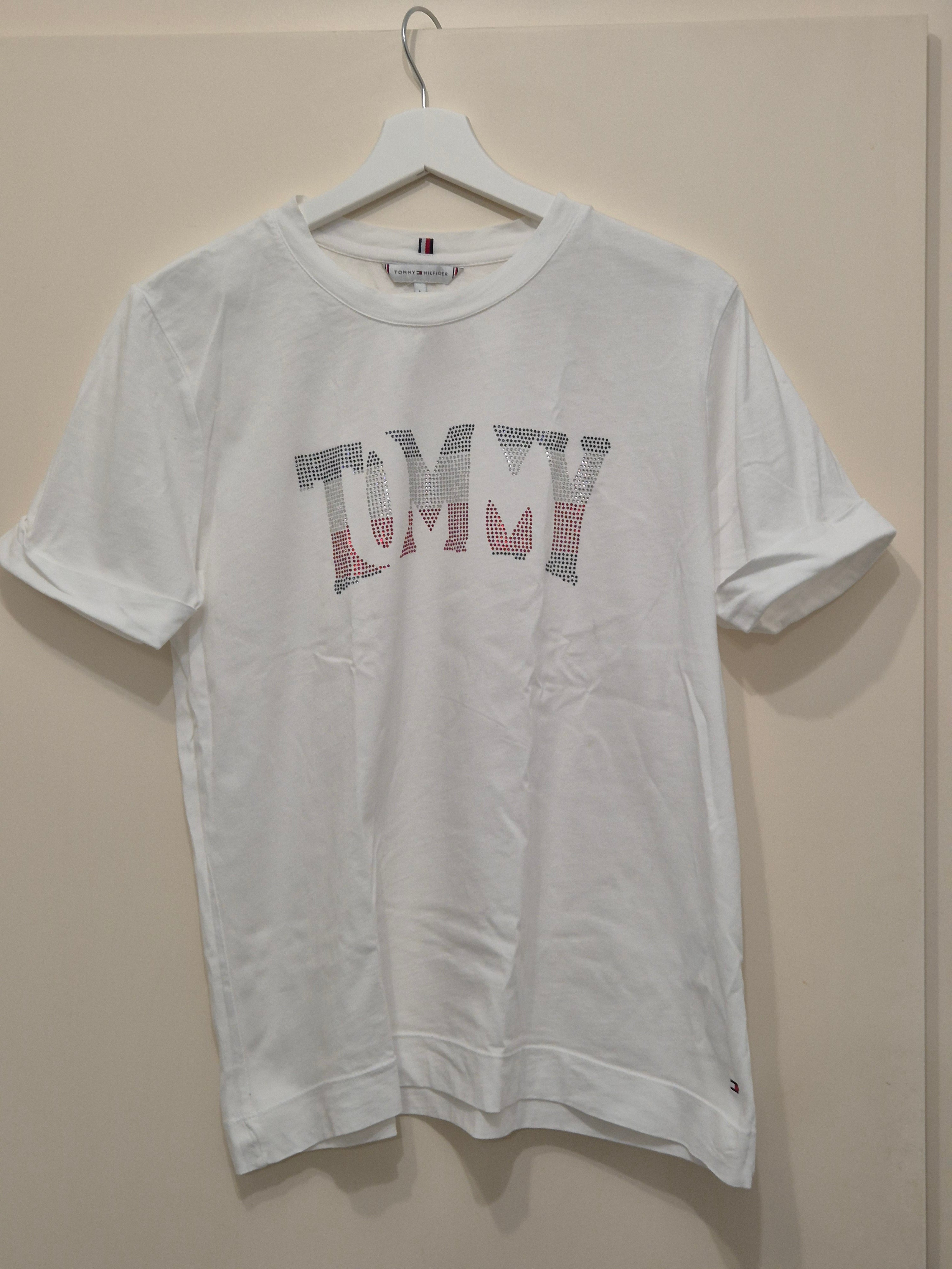 Tommy Hilfiger T-Shirt – L, Weiß, Strass-Logo, Gut