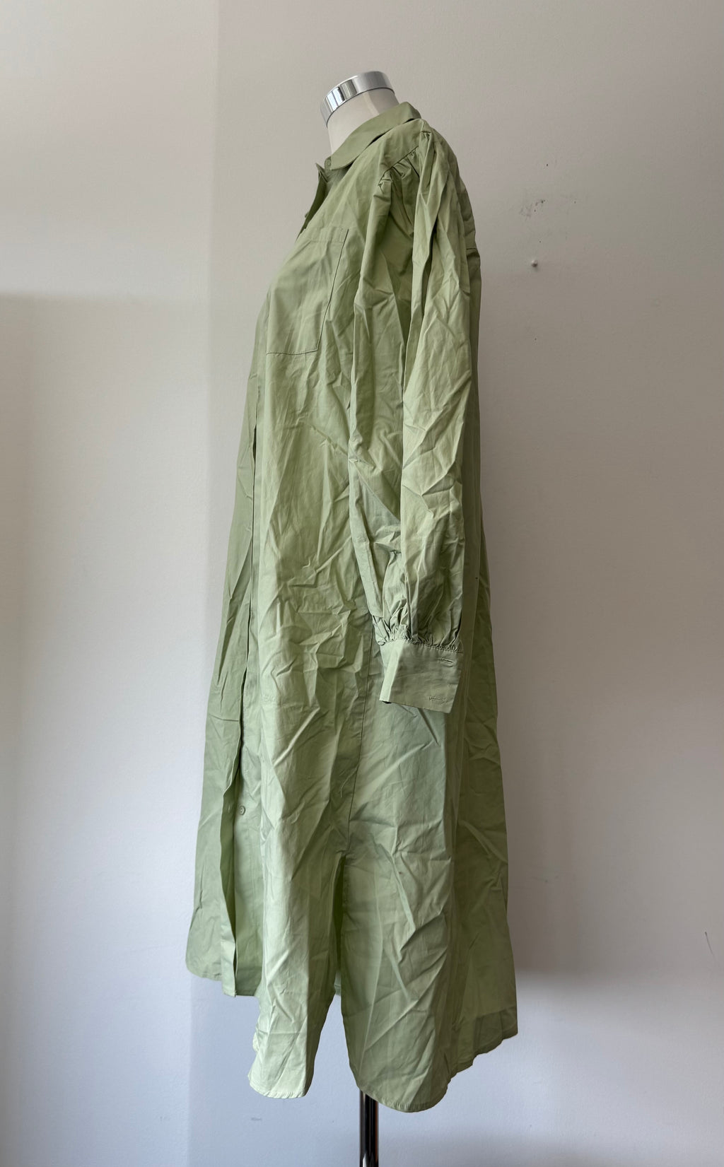 NA-KD Puff Sleeve Hemdblusenkleid – Hellgrün, Größe 36, Baumwolle, Neu