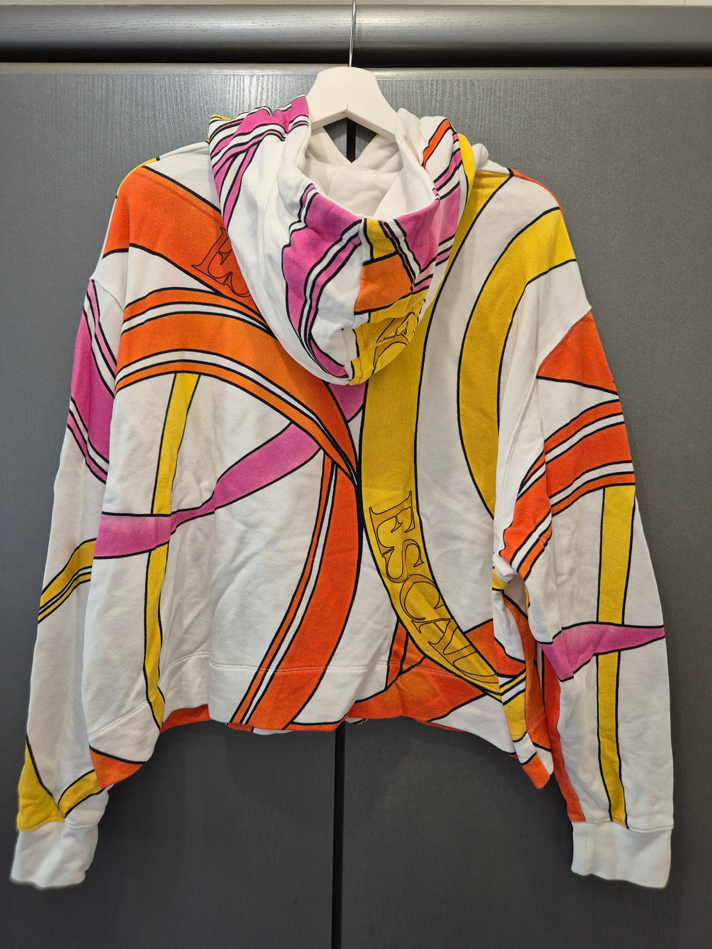 Escada Hoodie Elivana – Multicolor Grafik, Weiß, Größe L, Sehr Gut