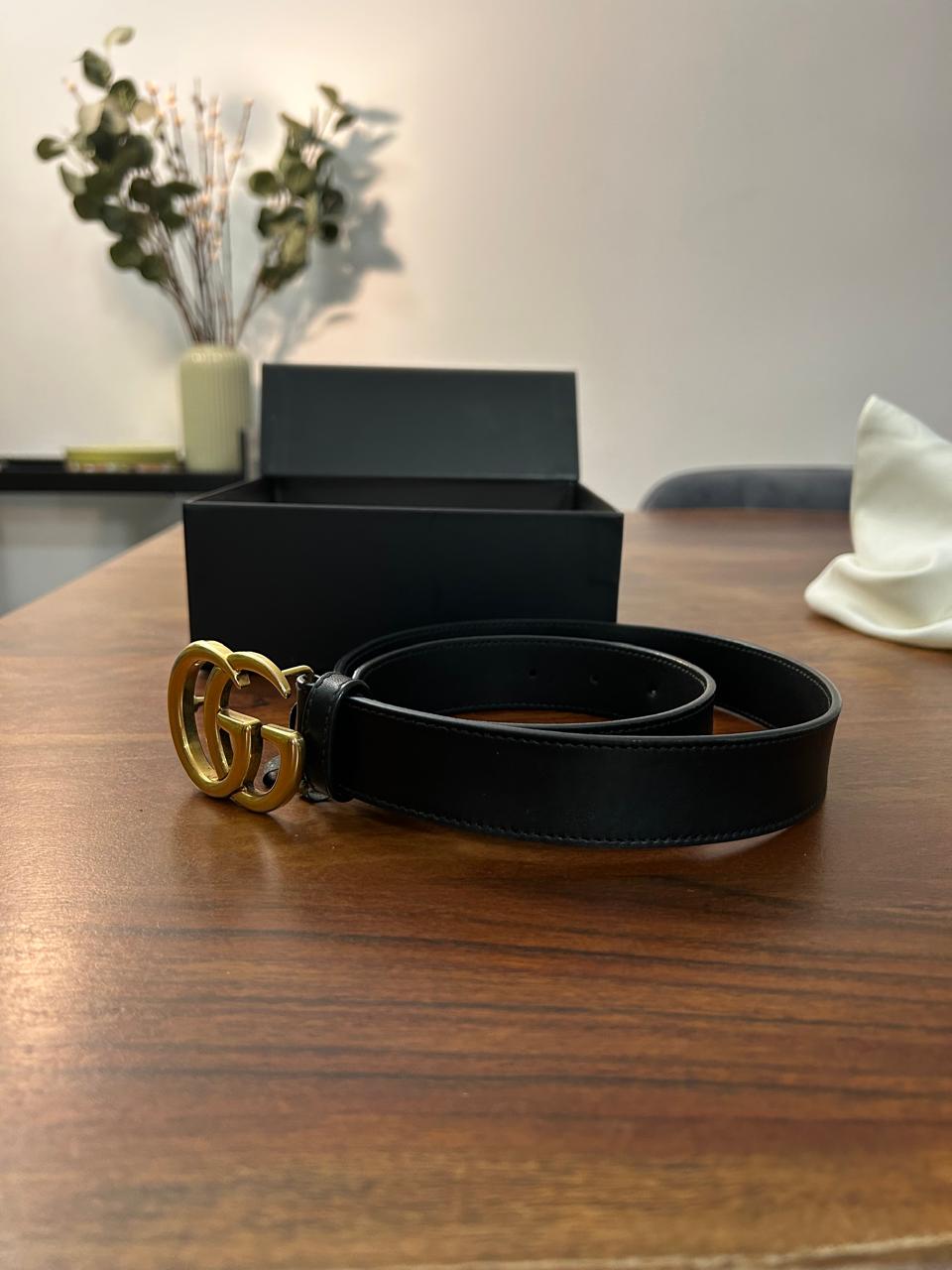Gucci GG Marmont Belt Black/Gold, Size 75, Very Good Condition