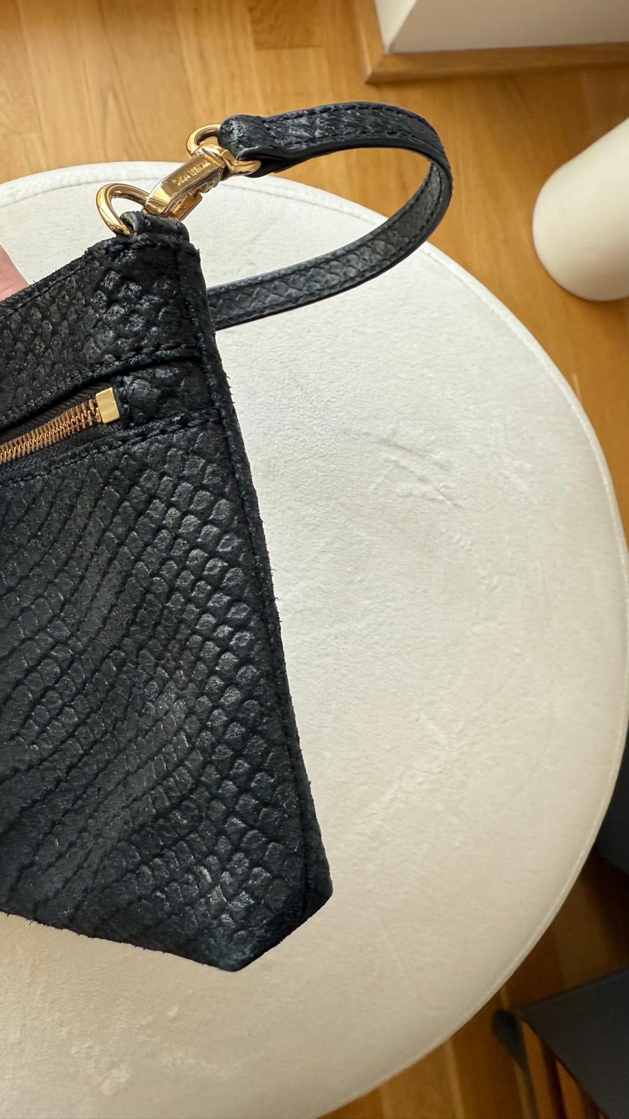Michael Kors Python-Embossed Leather Wristlet Clutch | Black | Very Good