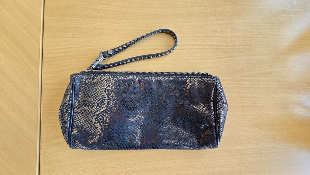 Diane von Furstenberg Snake-Print Clutch – Schwarz/Bronze, Sehr Gut, Medium