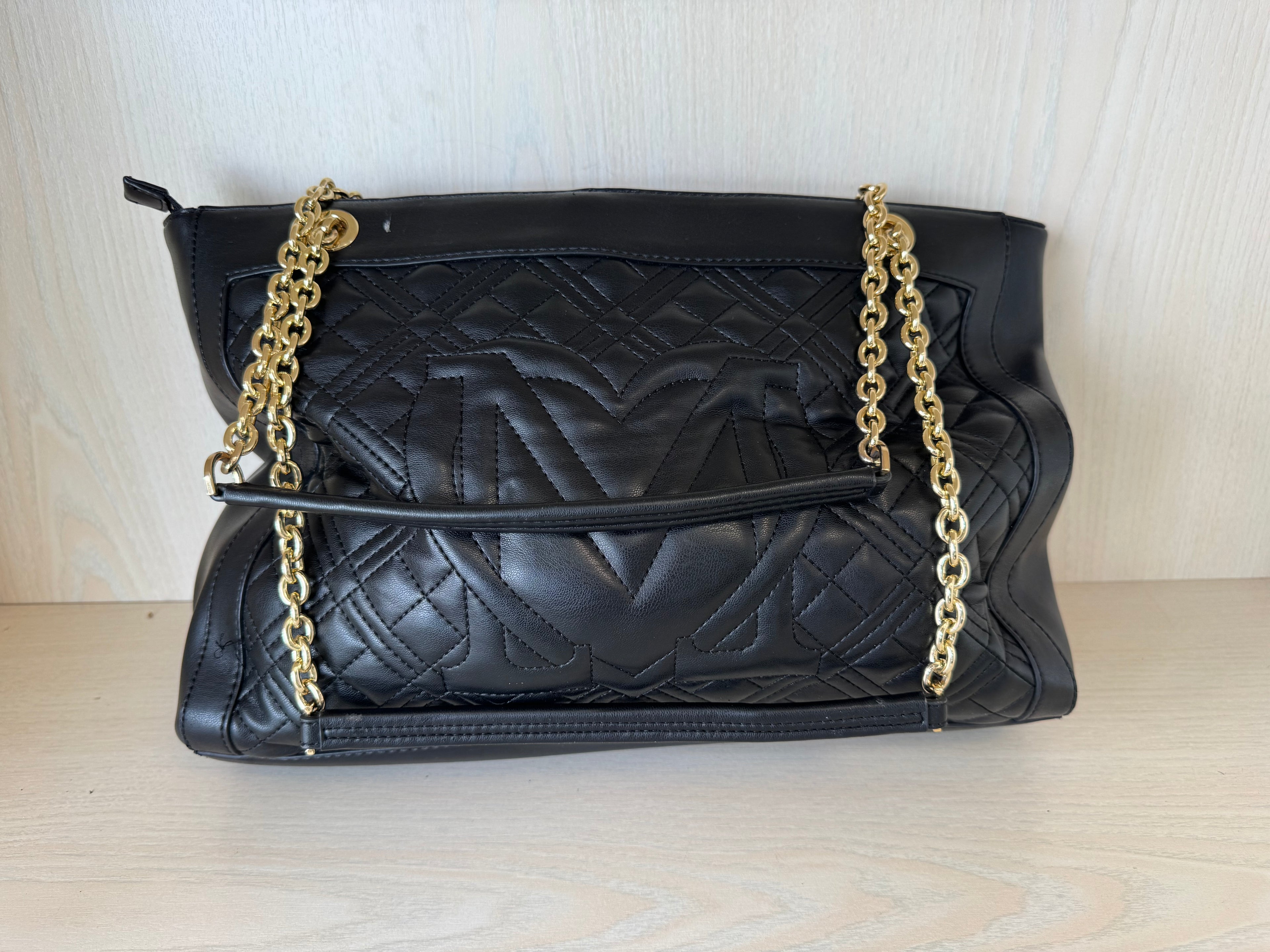 Love Moschino Diamond Quilt Shopper, Medium, Black, PU Leather, Like New