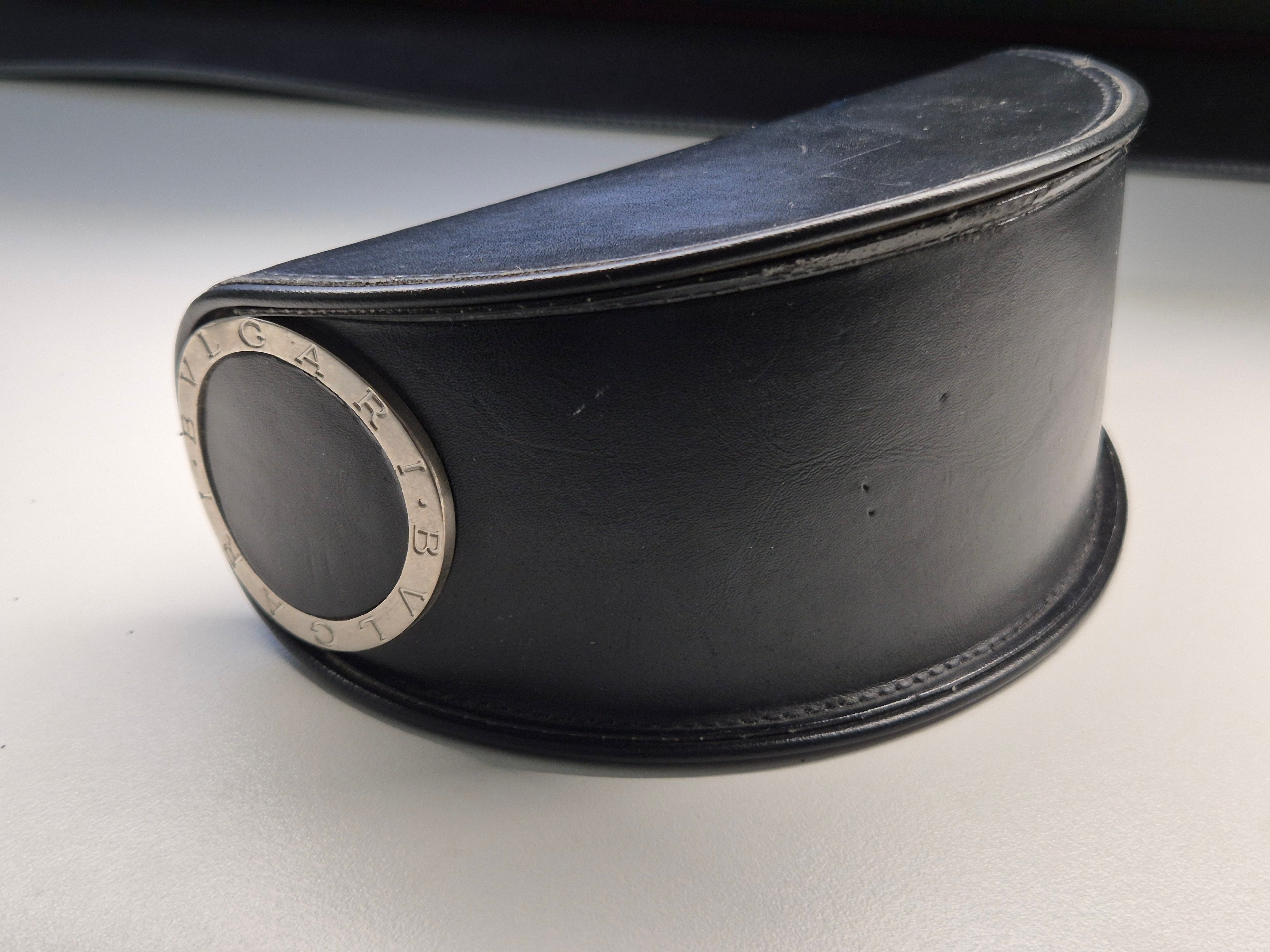 BVLGARI Sunglasses Case – Hard Shell, Black Leather, Metal Logo, Normal Use
