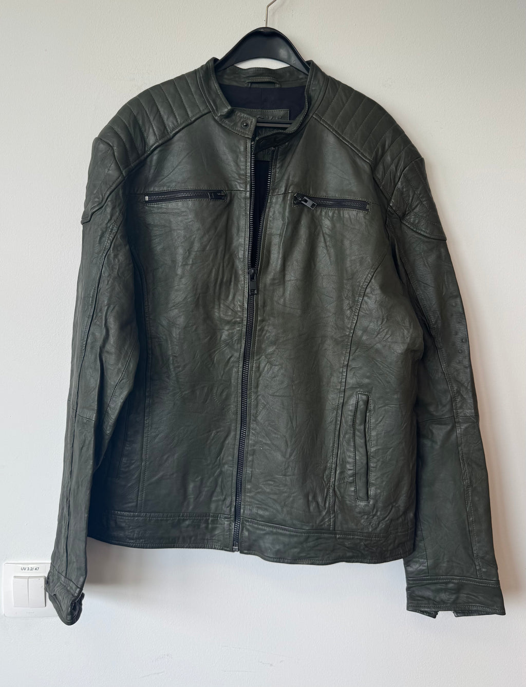 Jack & Jones Leder Bikerjacke, Olivgrün, Größe XL, guter Zustand