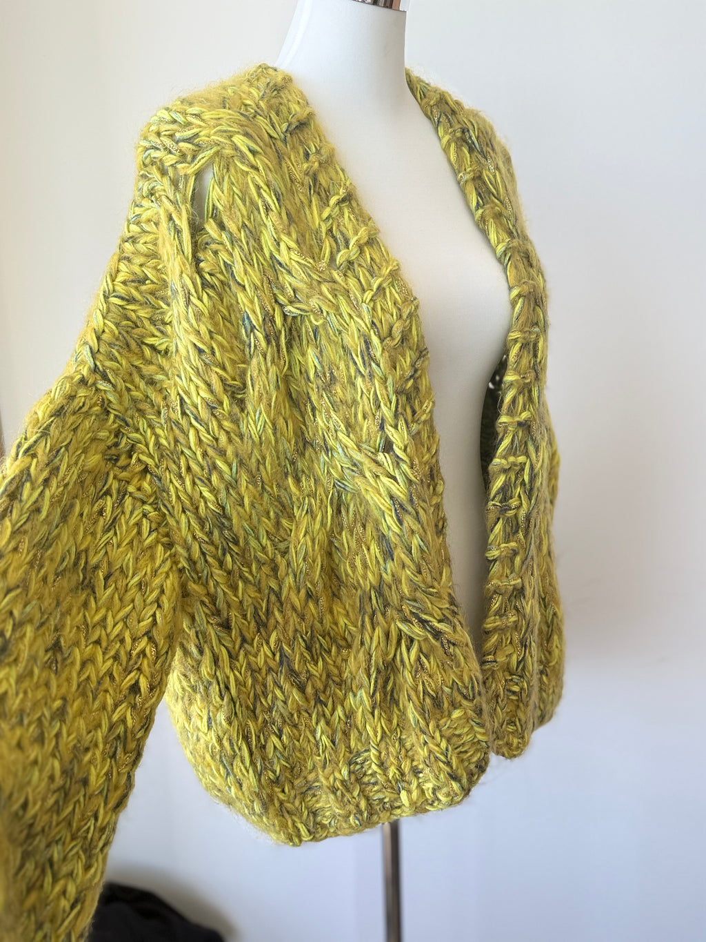 Kiro by Kim Hand-Knitted Cardigan, Mohair Blend, Chartreuse, L-XL, Very Good