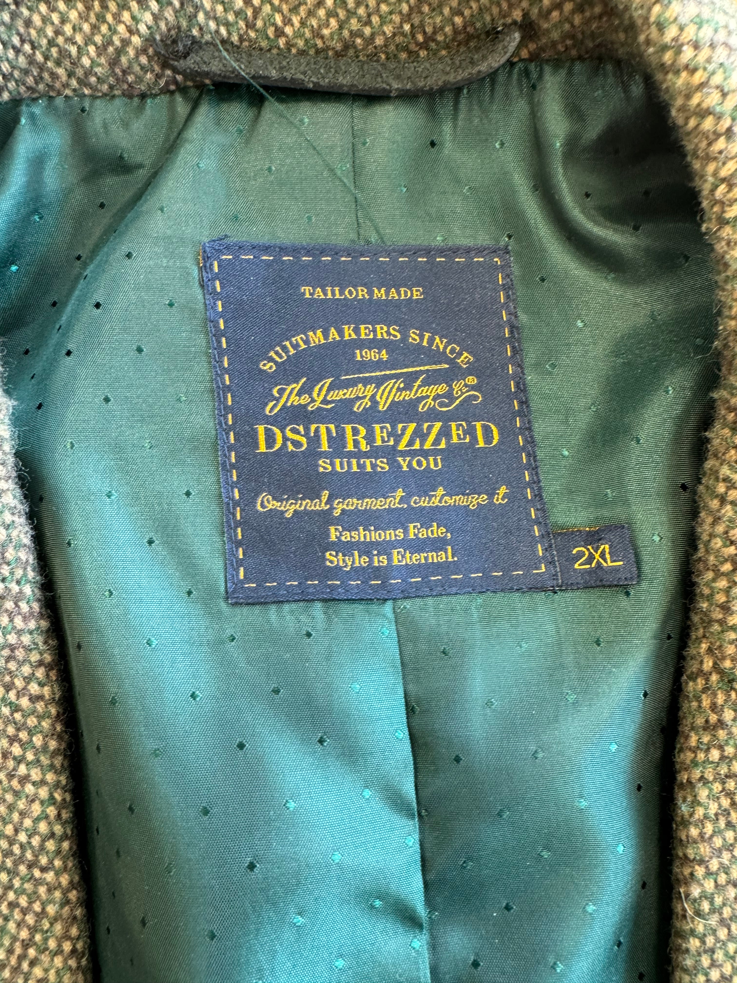 Dstrezzed Tweed Blazer – Braun Herringbone, Größe 2XL, Guter Zustand