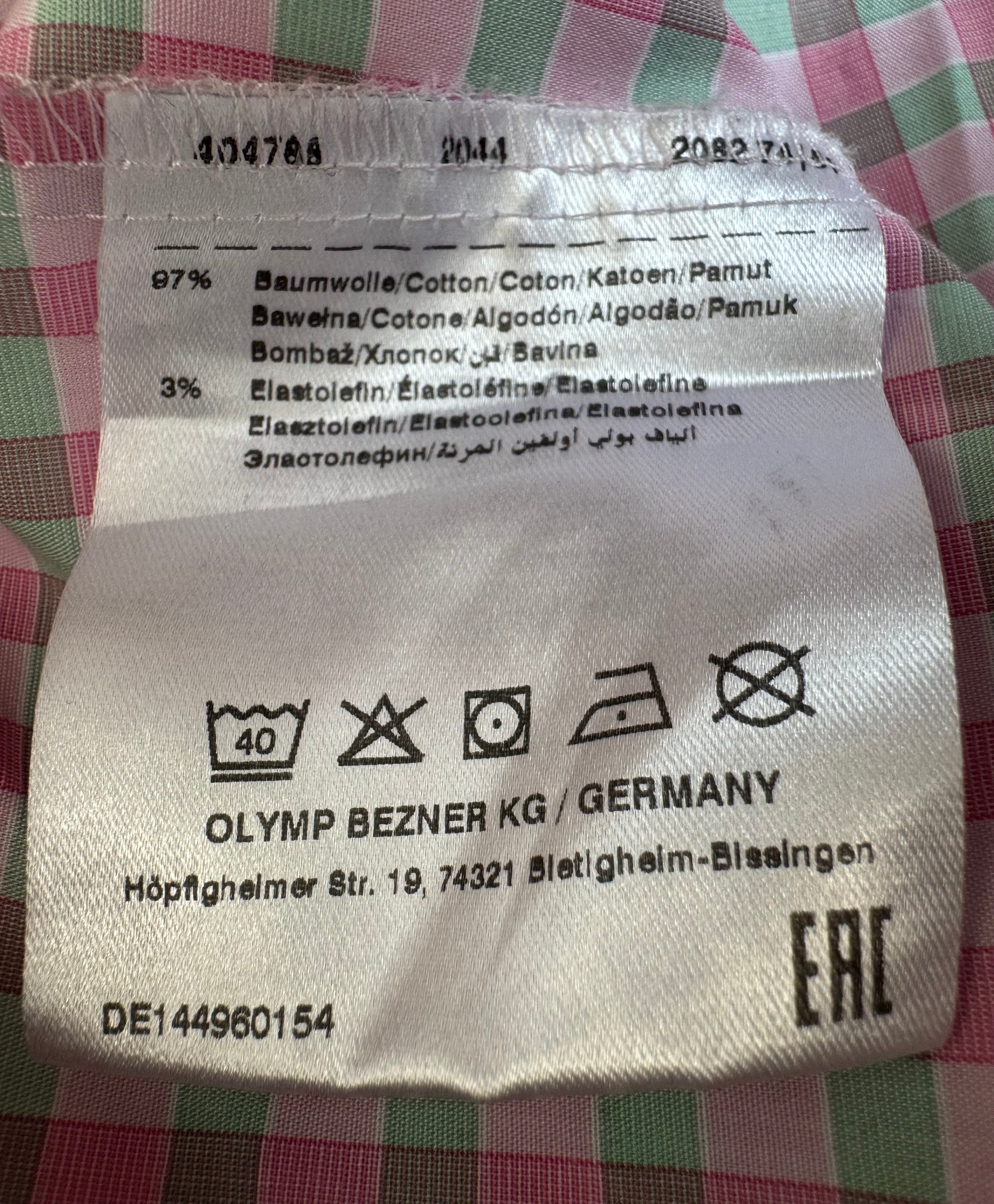 OLYMP Level Five Hemd Body Fit Gr. 42 pink/grün kariert Sehr Gut