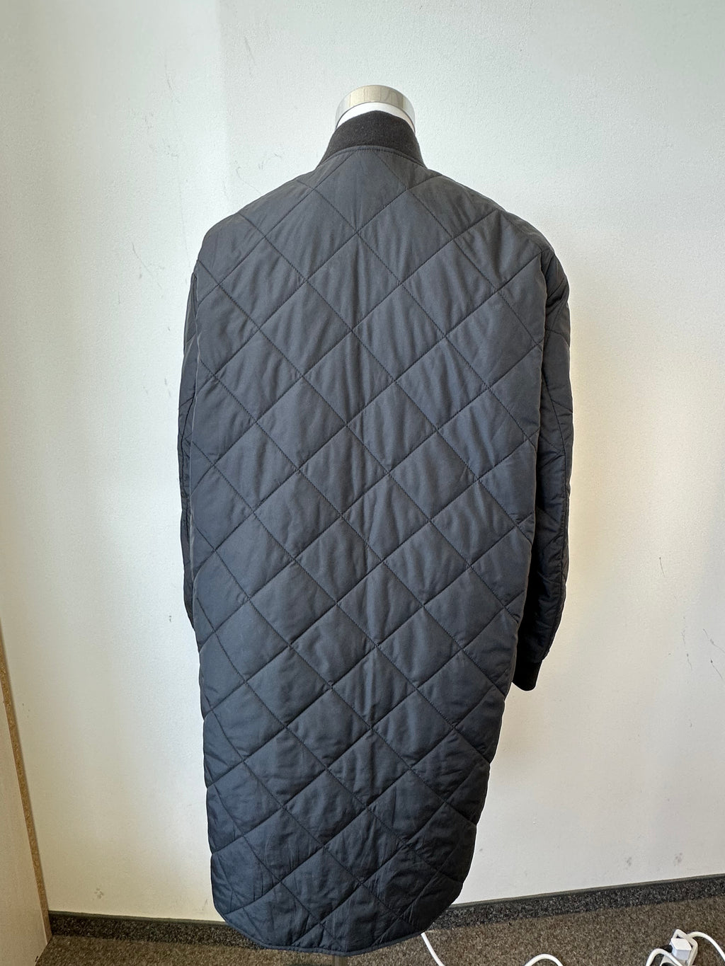 ARKET Long Quilted Bomber Coat, Black, Size 36, Very Good Condition