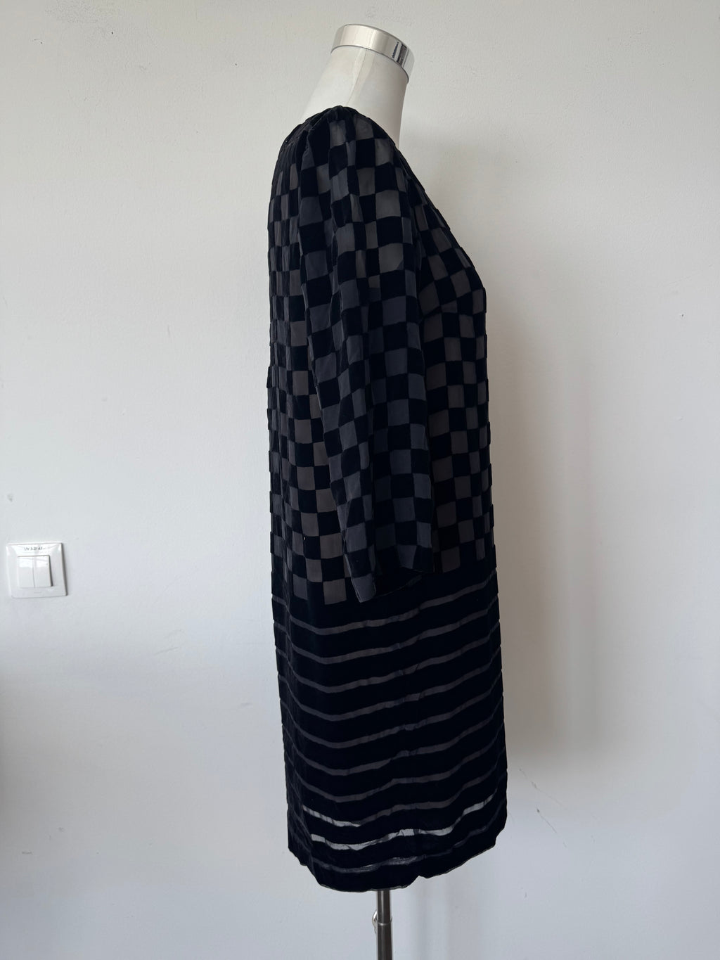 Stella McCartney Kleid Seide Kariert Schwarz Grau EU 40 Sehr Gut