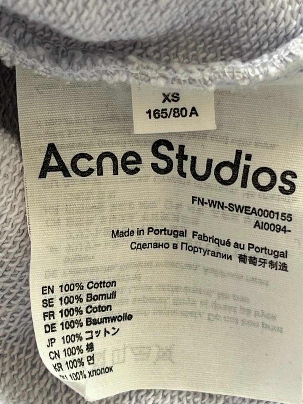 Acne Studios Beat Cat Sweatshirt XS Hellgrau Sehr Gut Oversize