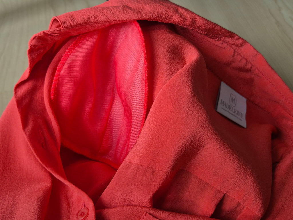 MADELEINE red silk blouse XS, long sleeves, very good condition