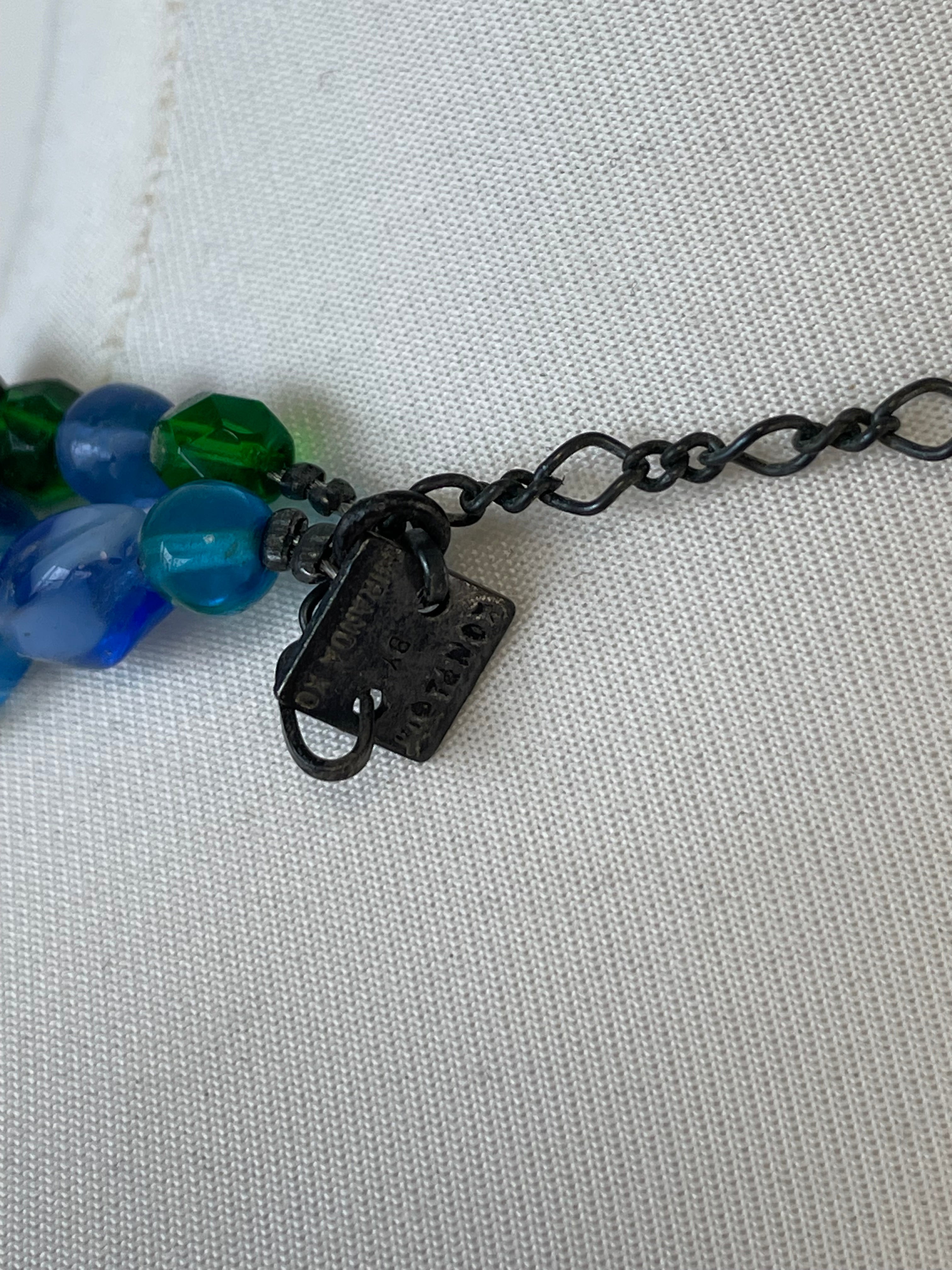 Konplott Double-Strand Glass Bead Bracelet Blue Green Adjustable, Good, 20cm