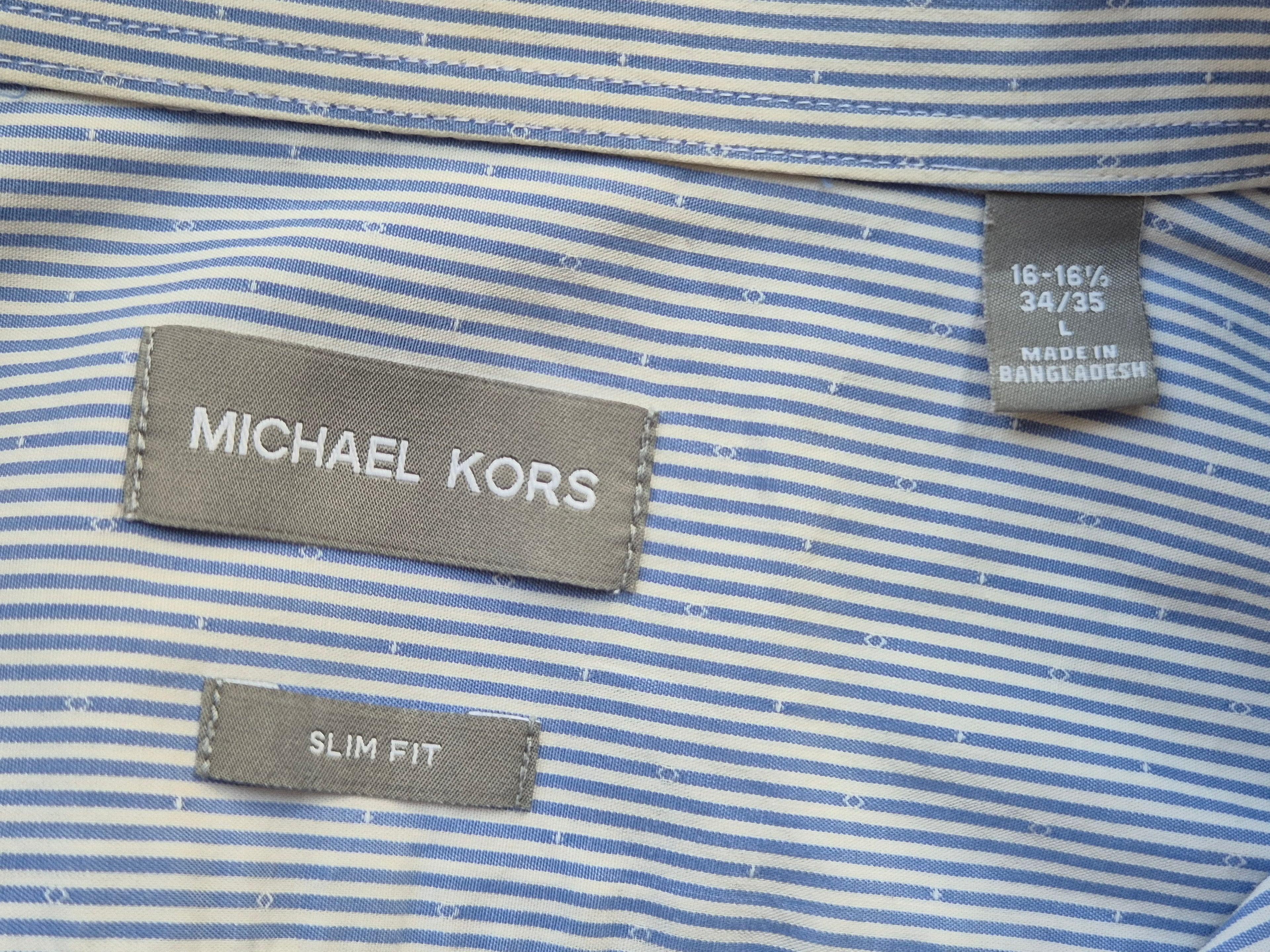 Michael Kors Herren Slim Fit Hemd L/16-16½ | Hellblau Gestreift | Guter Zustand