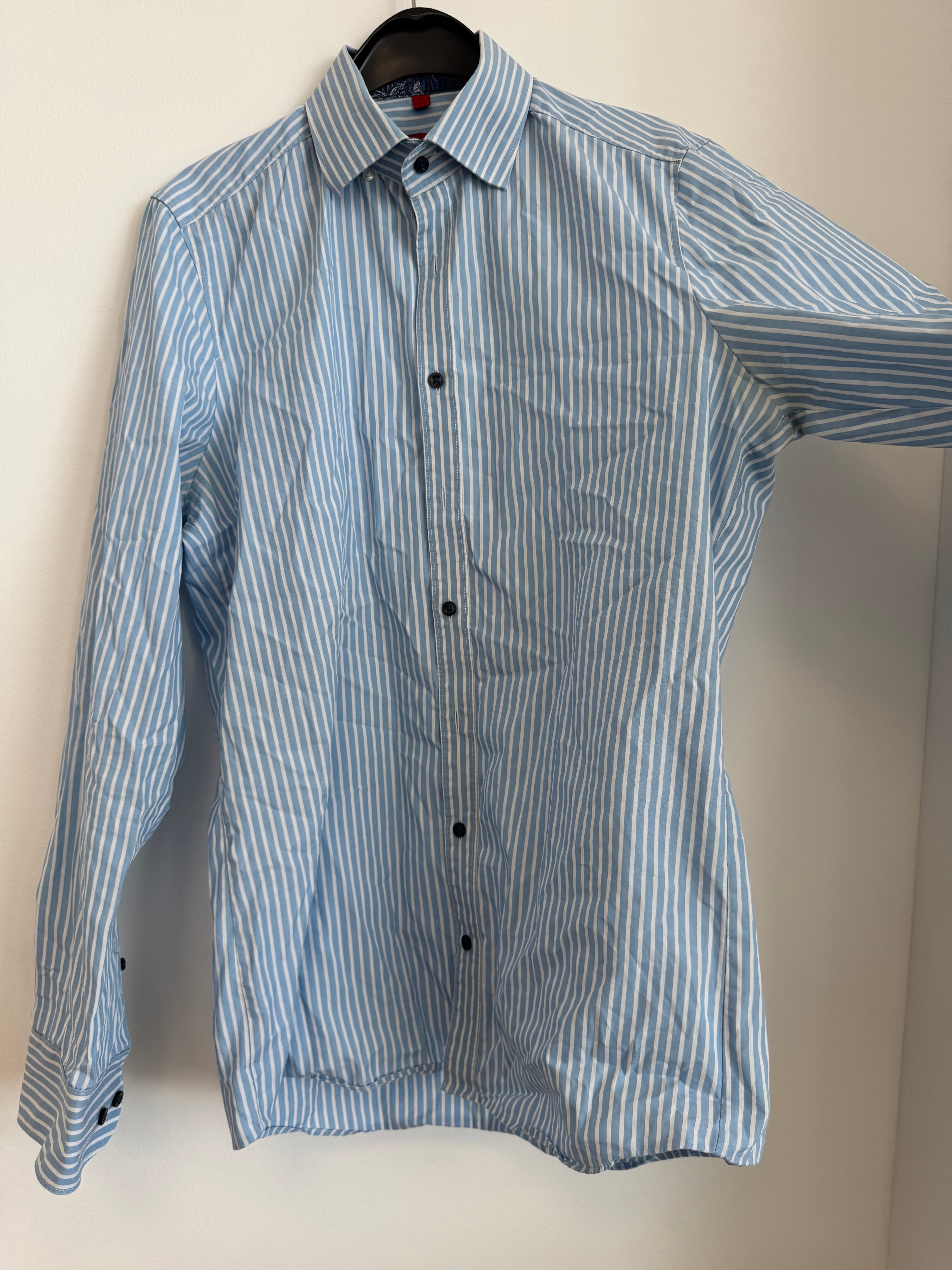 Finshley & Harding Easy Care Slim Fit Hemd Blau/Weiß Gestreift M Gut