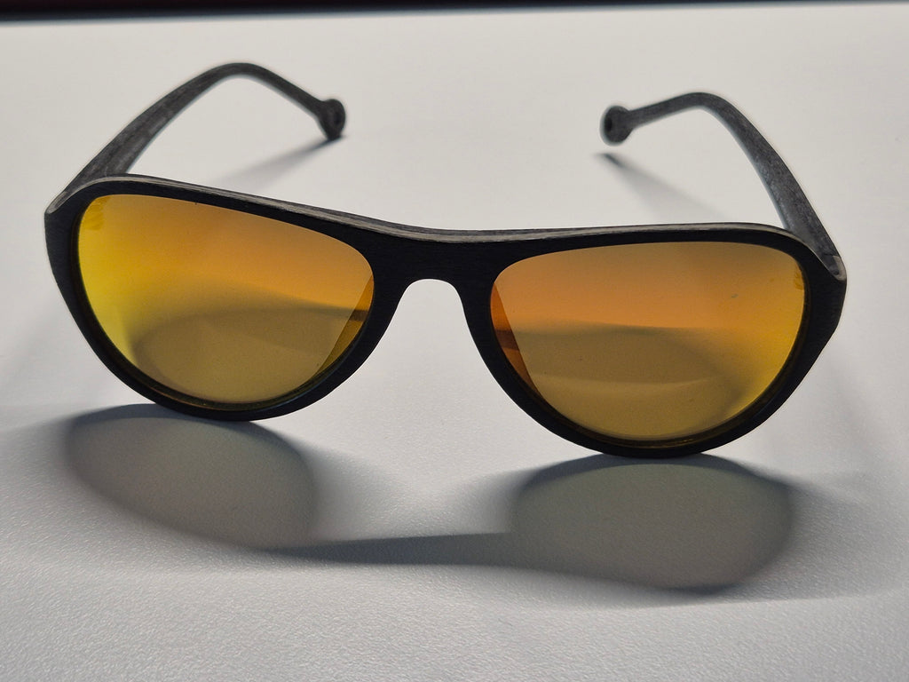 Monkeyglasses Camel 45-3 Sonnenbrille, Holzoptik, Amber Mirror, Gr. 54-18, Gut